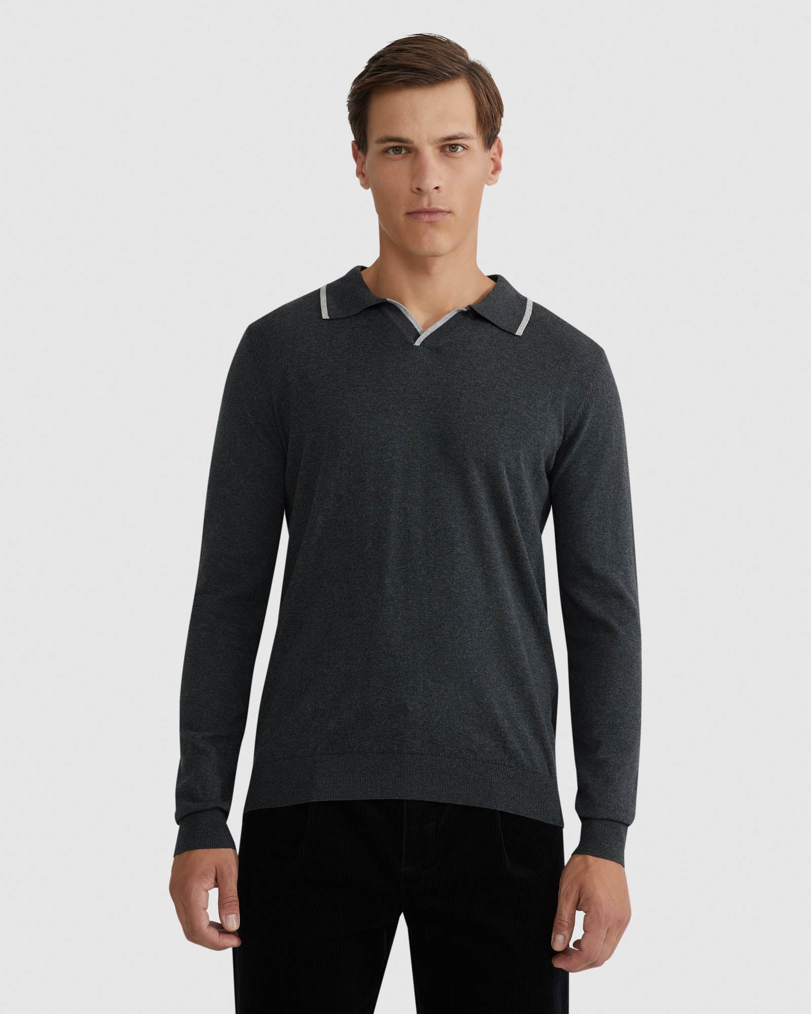 REISS TIPPING COLLAR LONG SLEEVE POLO