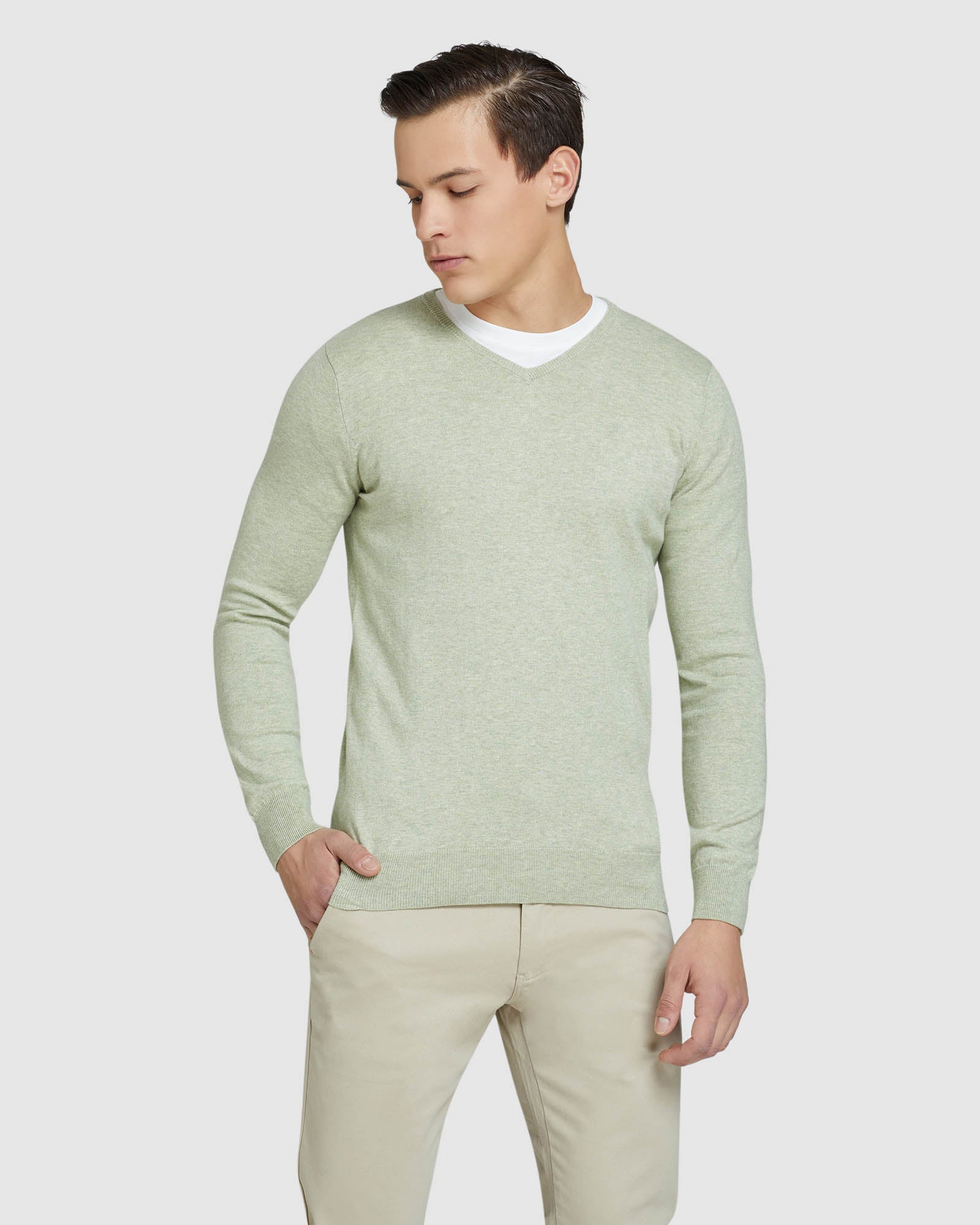 COTTON CASHMERE V-NECK PULLOVER