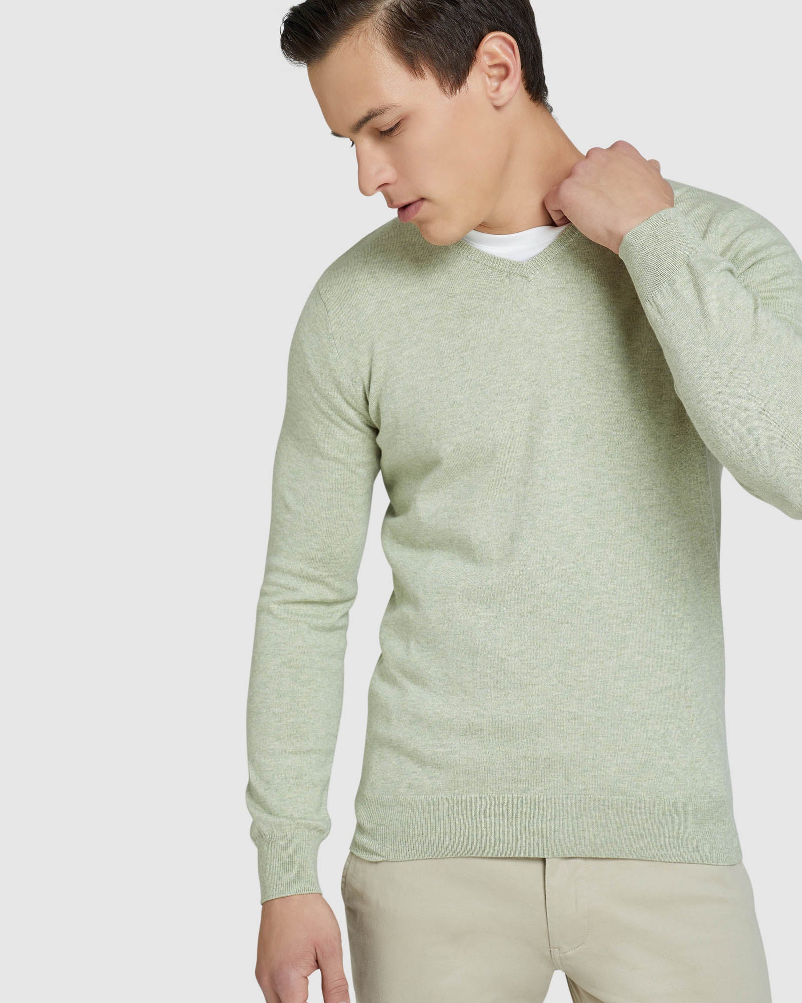 COTTON CASHMERE V-NECK PULLOVER