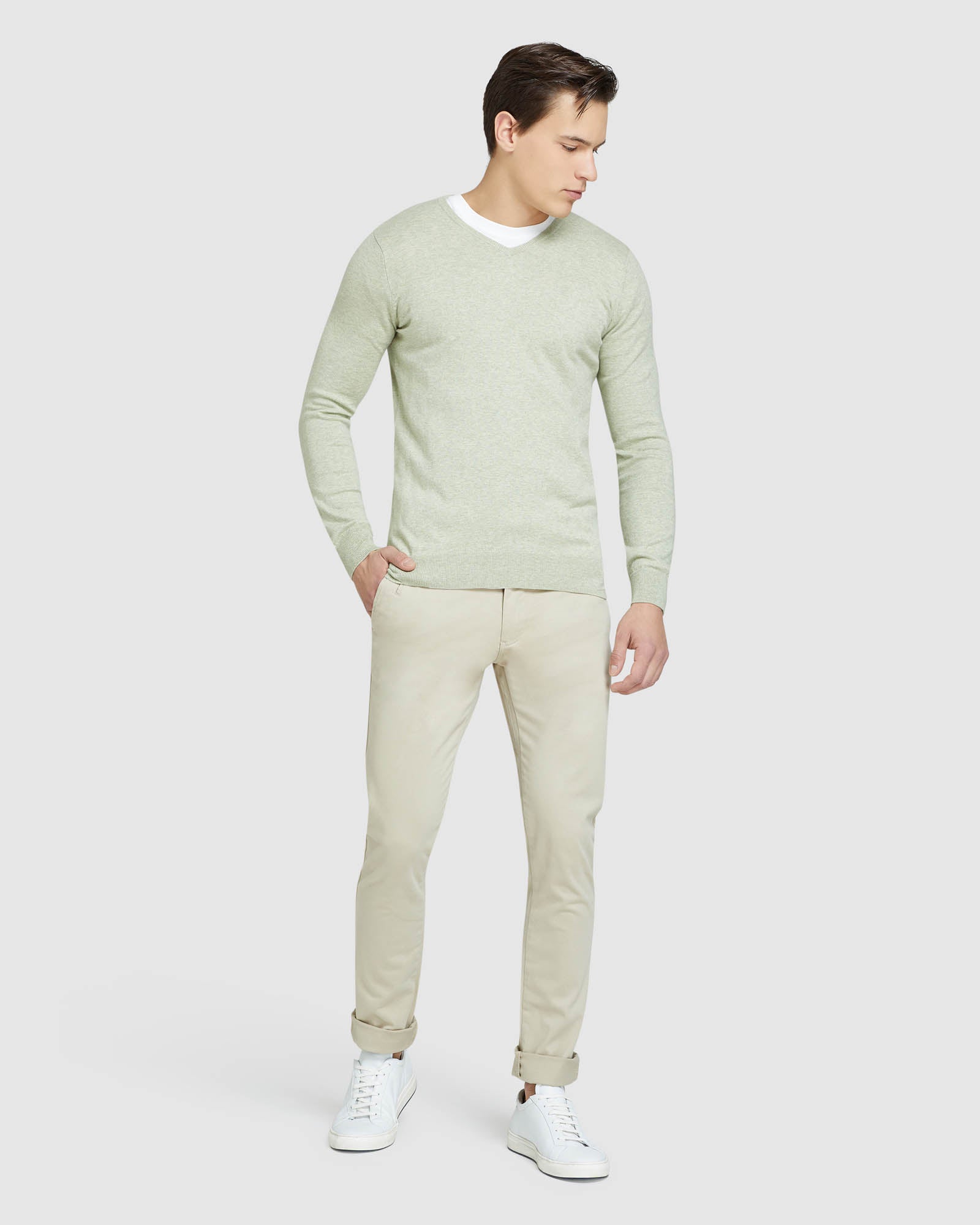 COTTON CASHMERE V-NECK PULLOVER