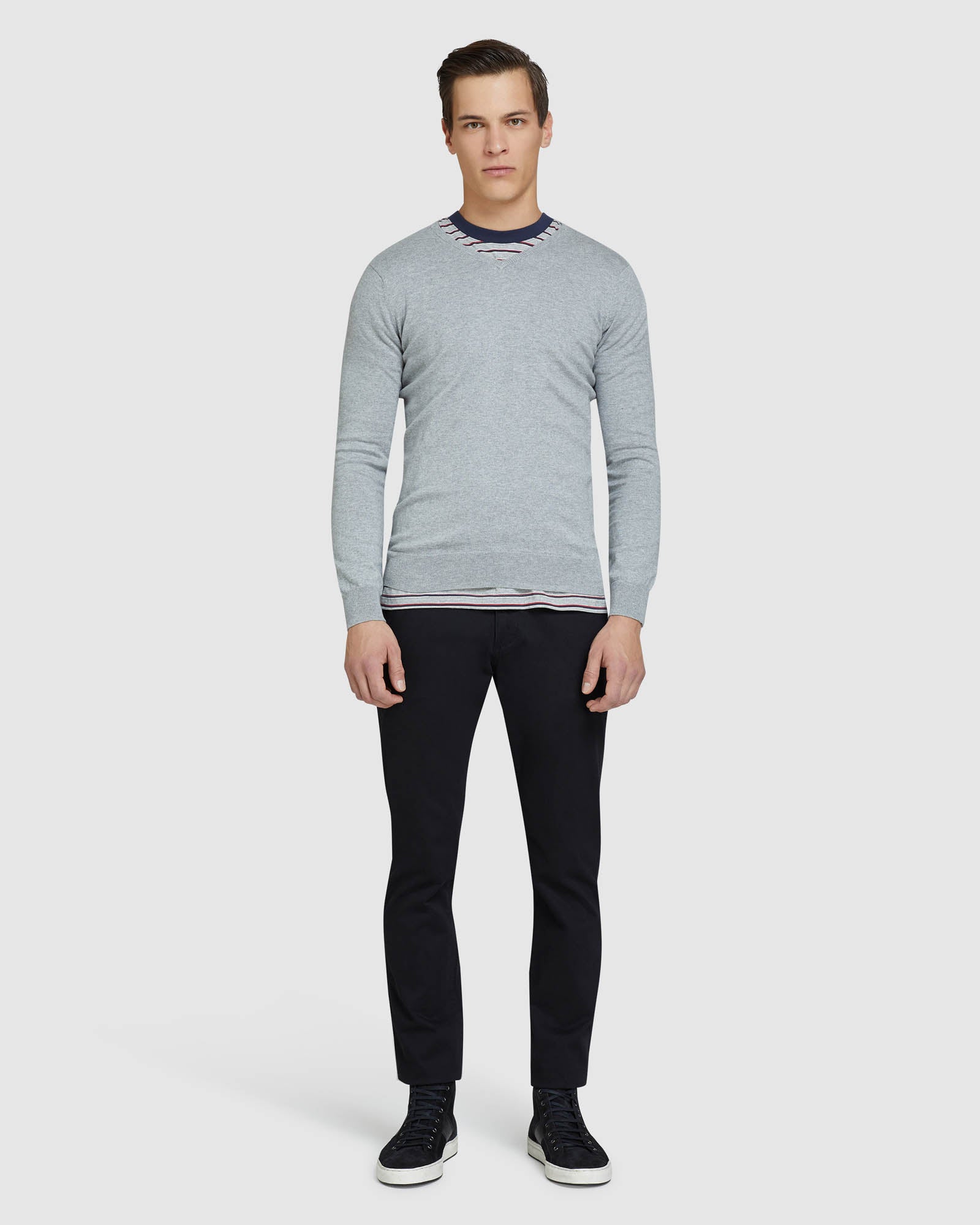 COTTON CASHMERE V-NECK PULLOVER