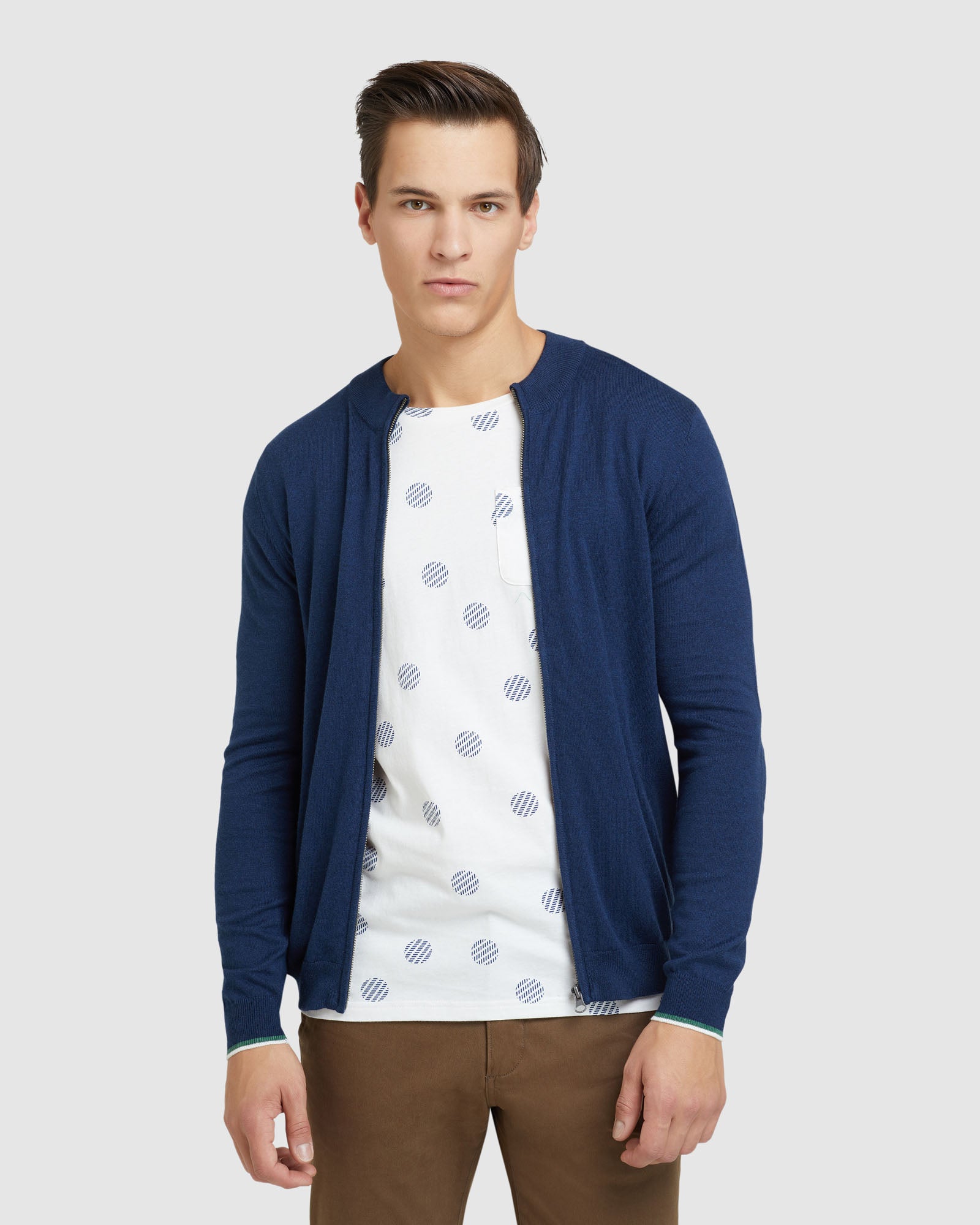 CASPER COTTON CASHMERE ZIP CARDIGAN