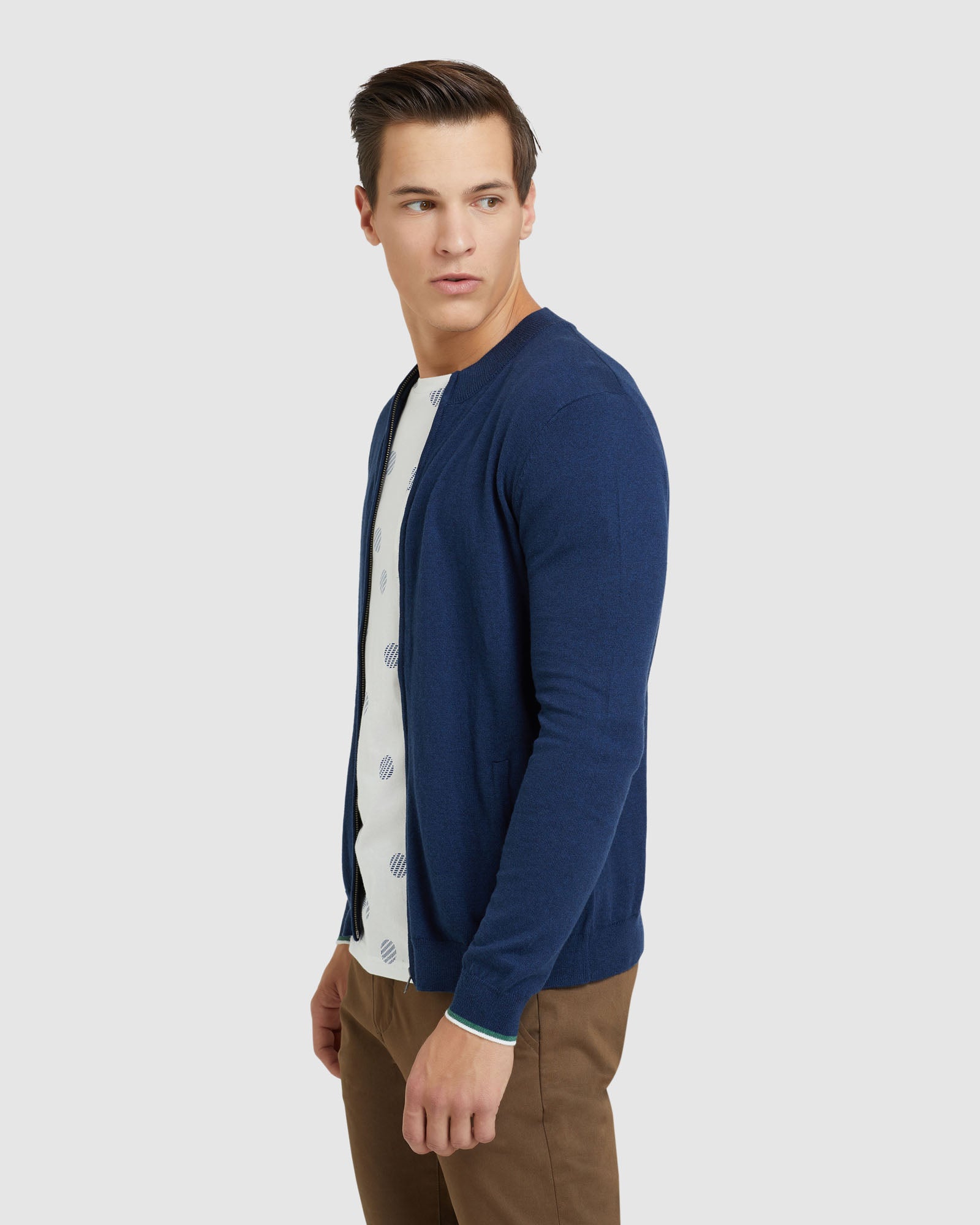 CASPER COTTON CASHMERE ZIP CARDIGAN