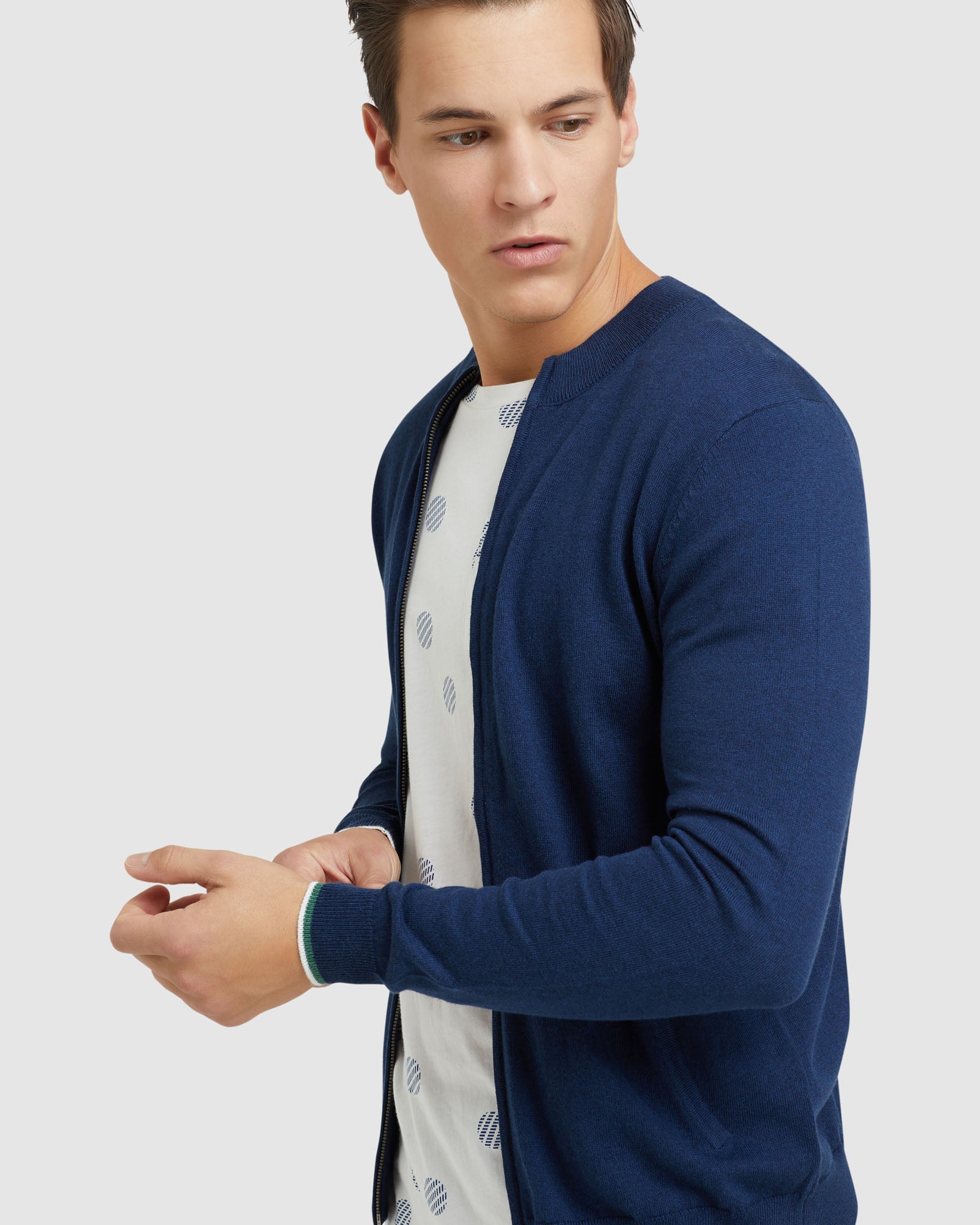 CASPER COTTON CASHMERE ZIP CARDIGAN