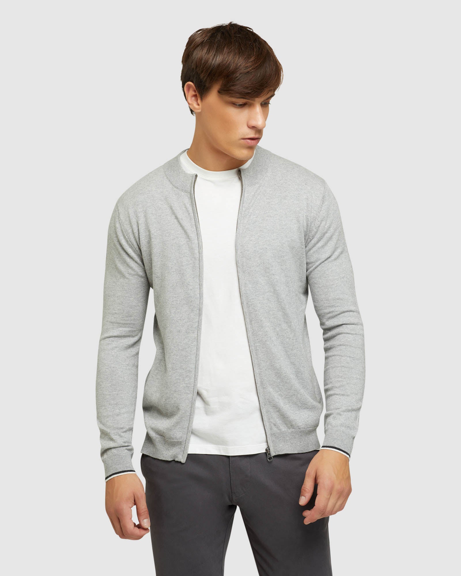 CASPER COTTON CASHMERE ZIP CARDIGAN