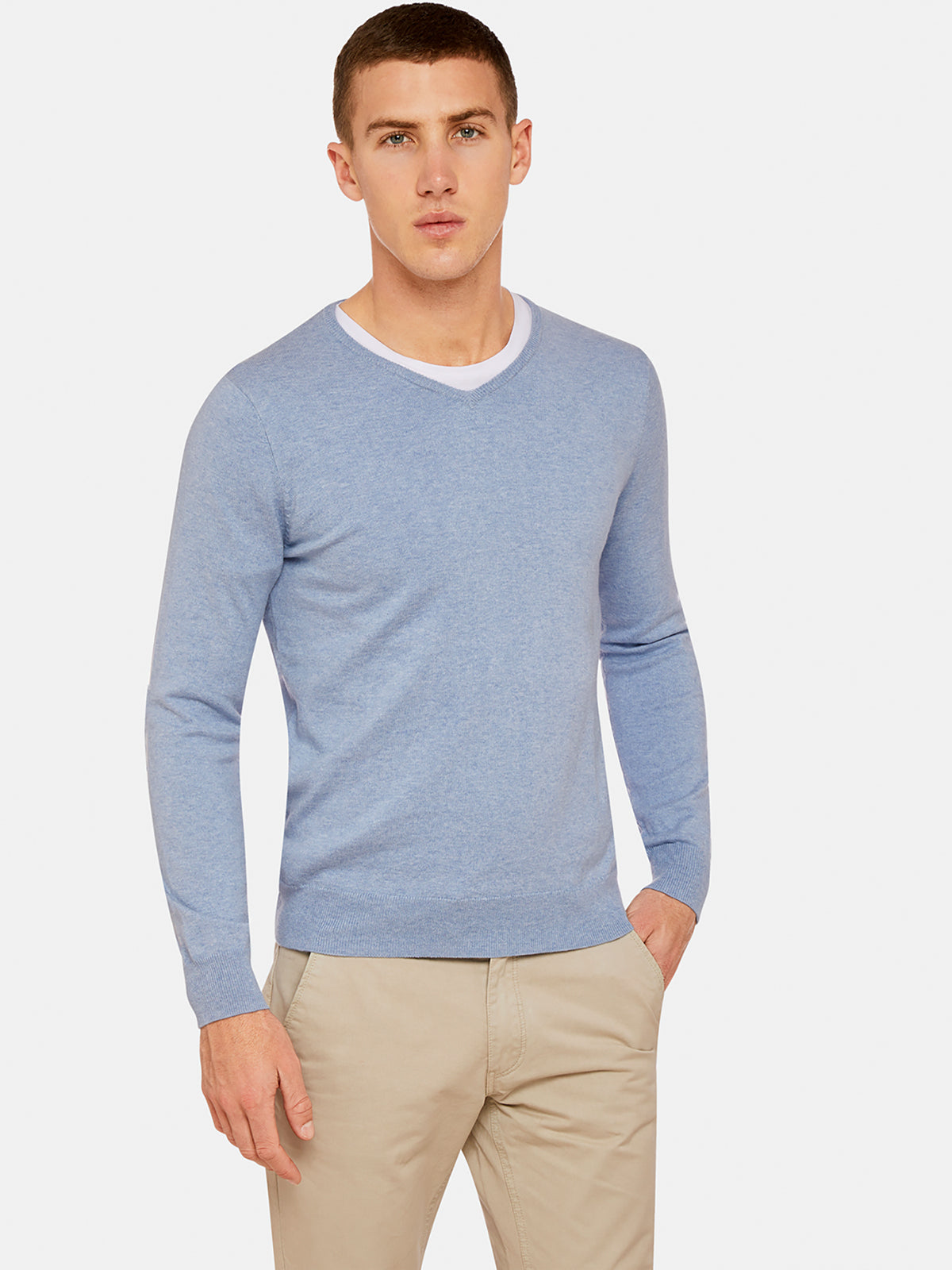 COTTON CASHMERE VNECK PULLOVER