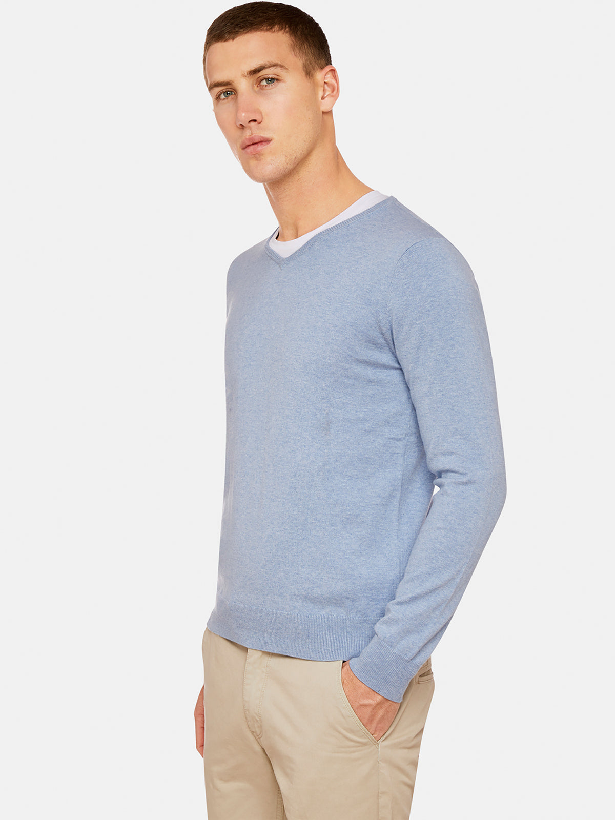 COTTON CASHMERE VNECK PULLOVER