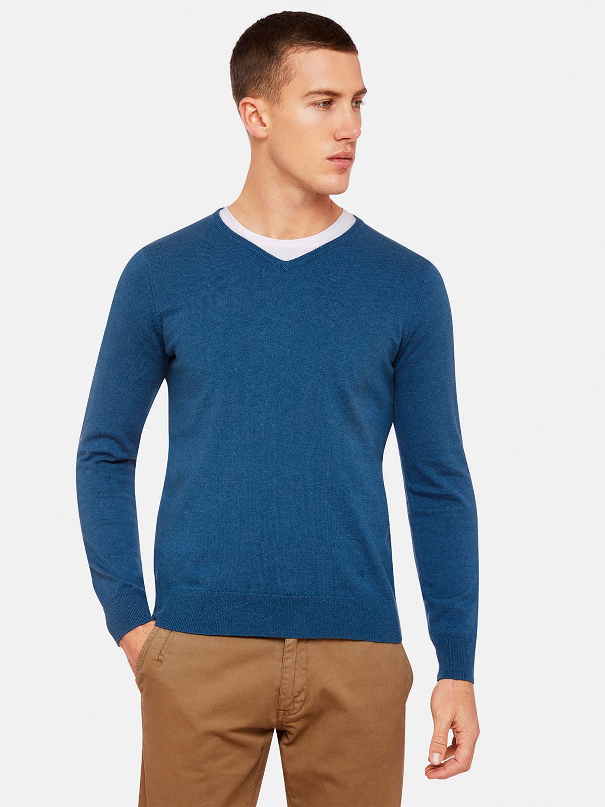 COTTON CASHMERE VNECK PULLOVER