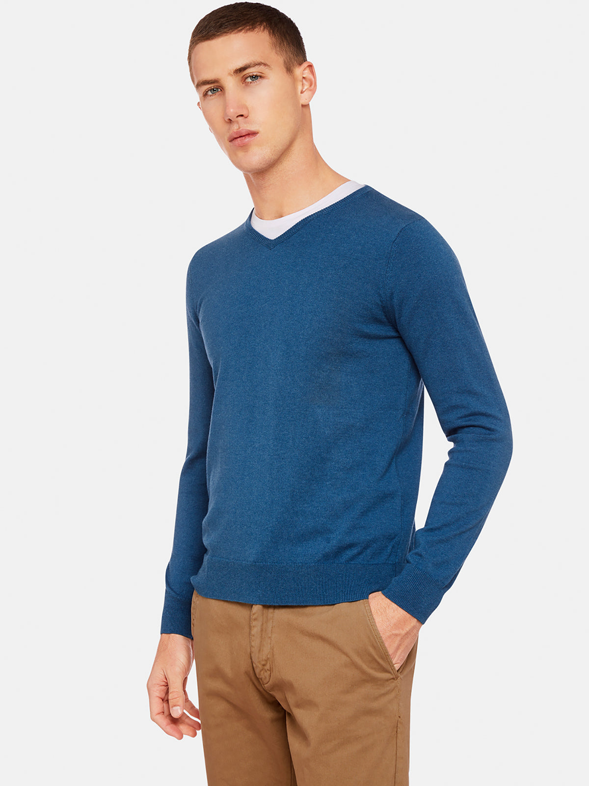 COTTON CASHMERE VNECK PULLOVER