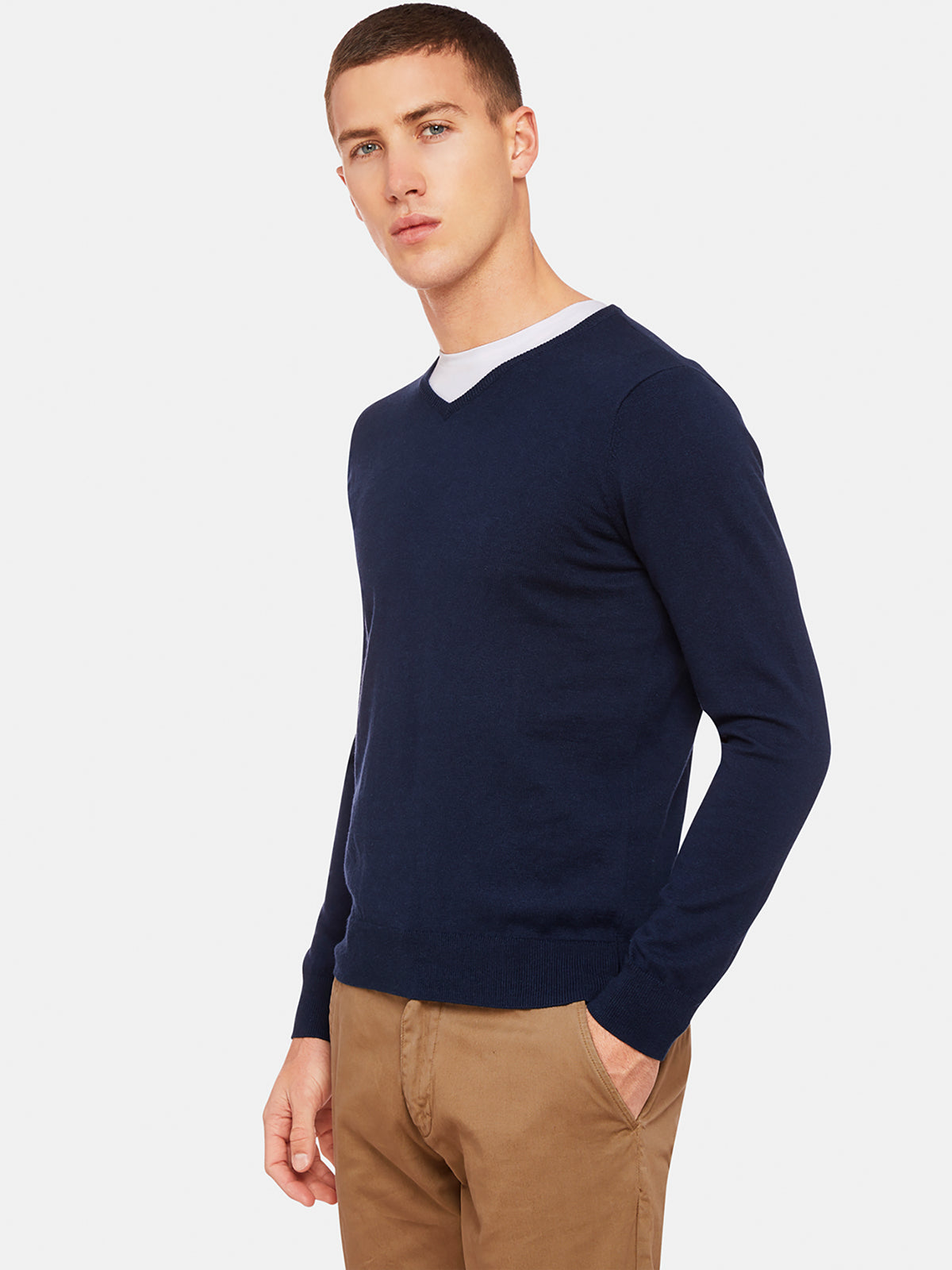 COTTON CASHMERE VNECK PULLOVER