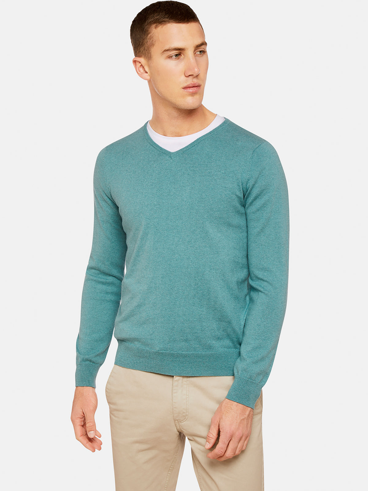 COTTON CASHMERE VNECK PULLOVER