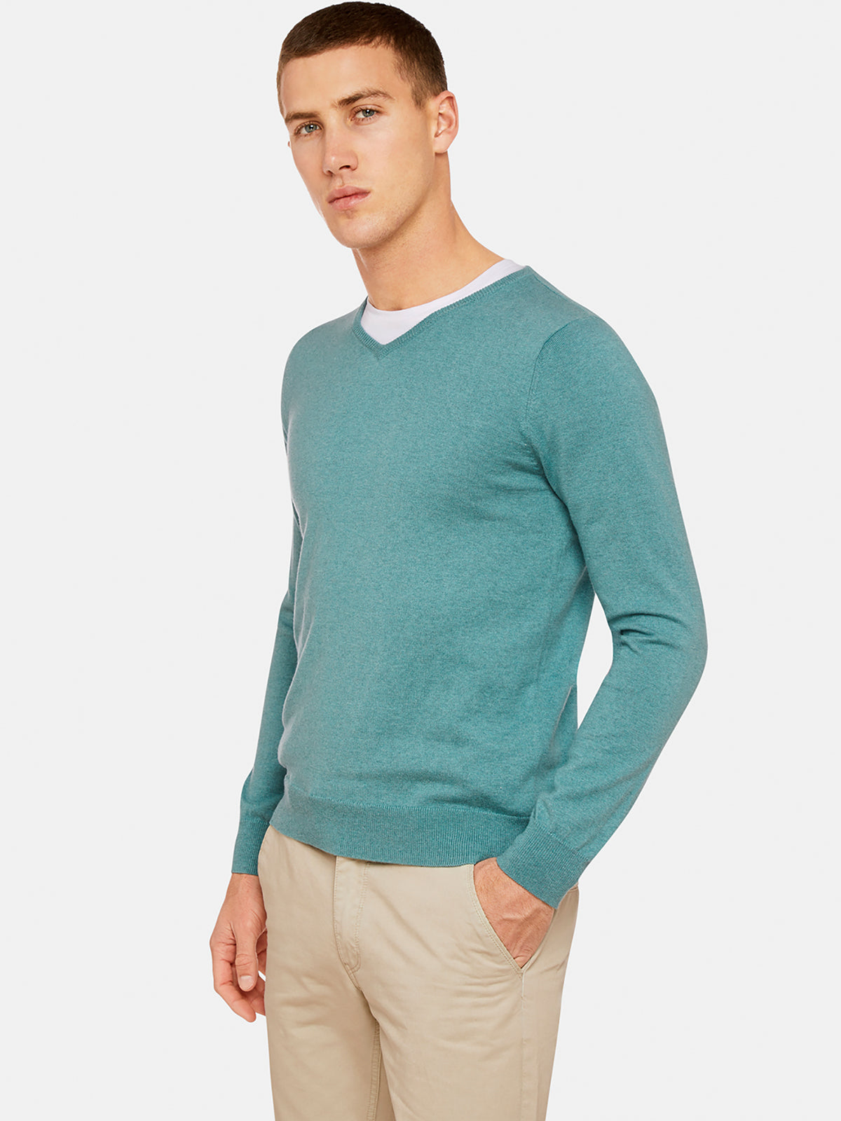 COTTON CASHMERE VNECK PULLOVER