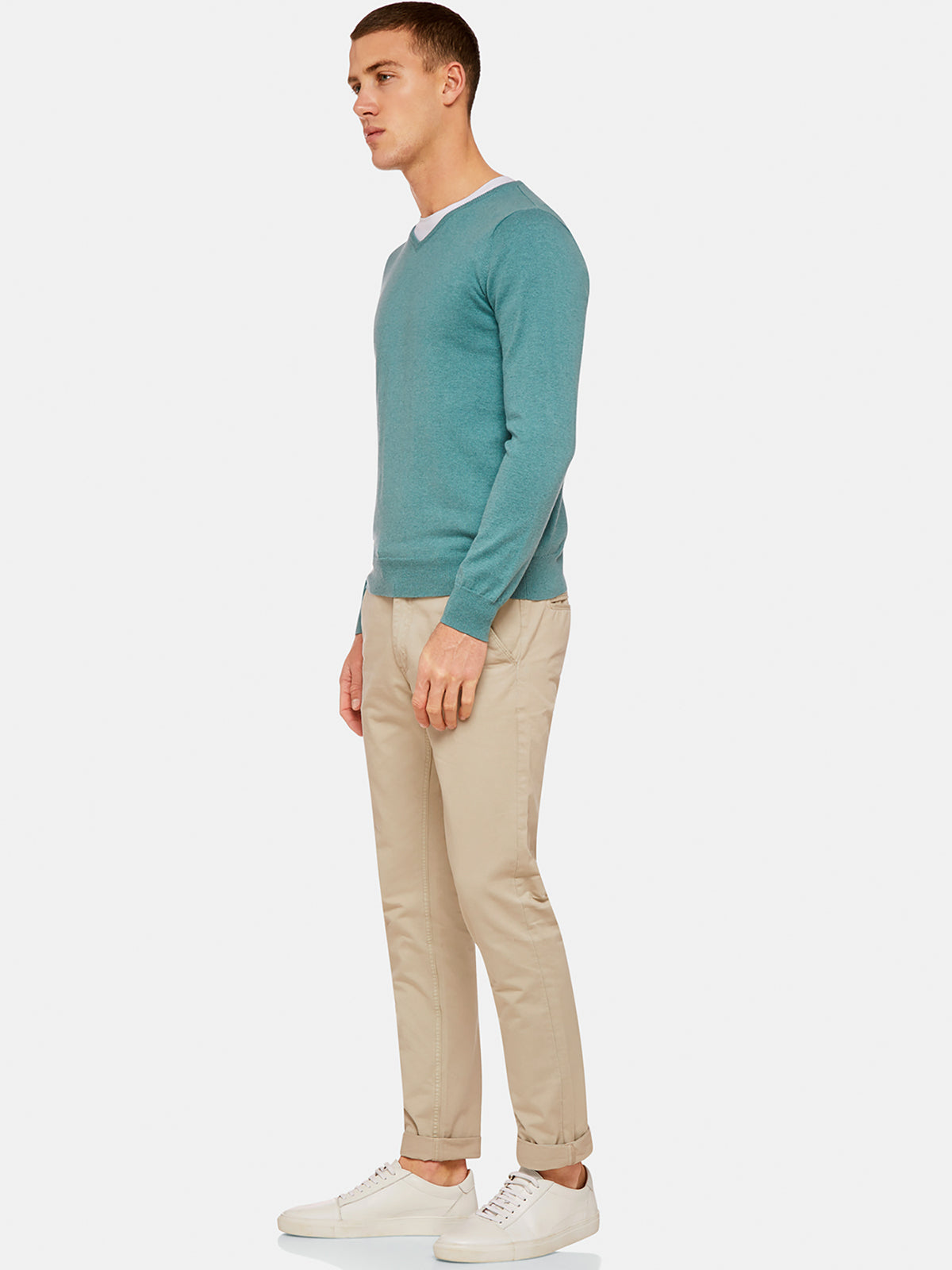 COTTON CASHMERE VNECK PULLOVER