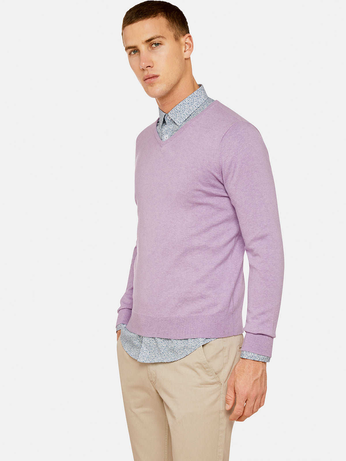 COTTON CASHMERE VNECK PULLOVER