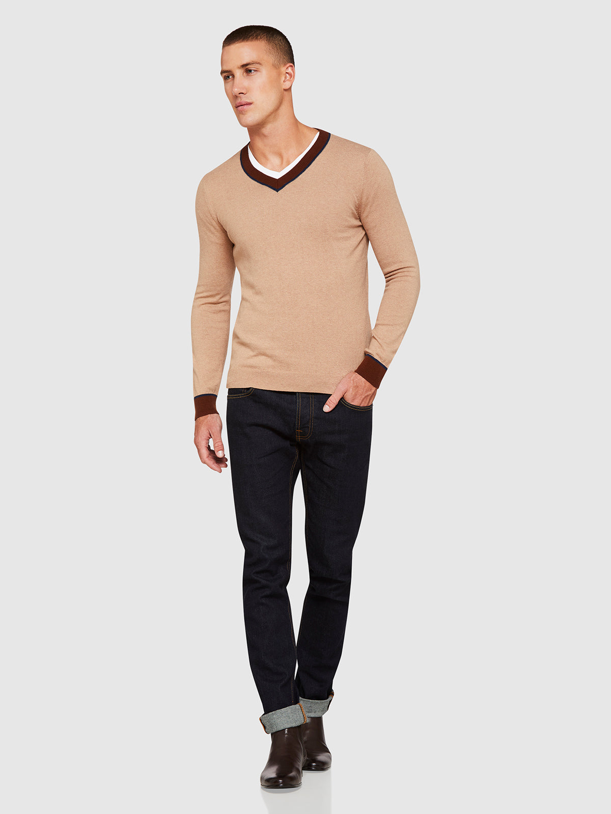 CEDRIC COTTON/CASHMERE VNECK KNIT