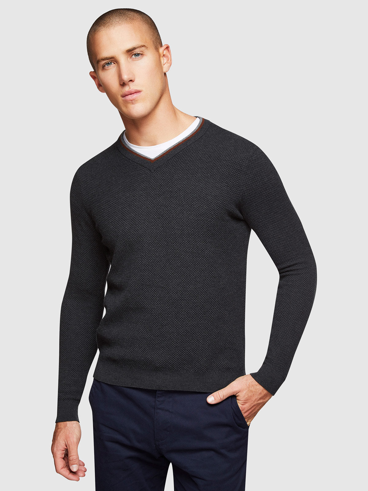 ADRIAN TEXTURED TIPPING VNEC KNIT