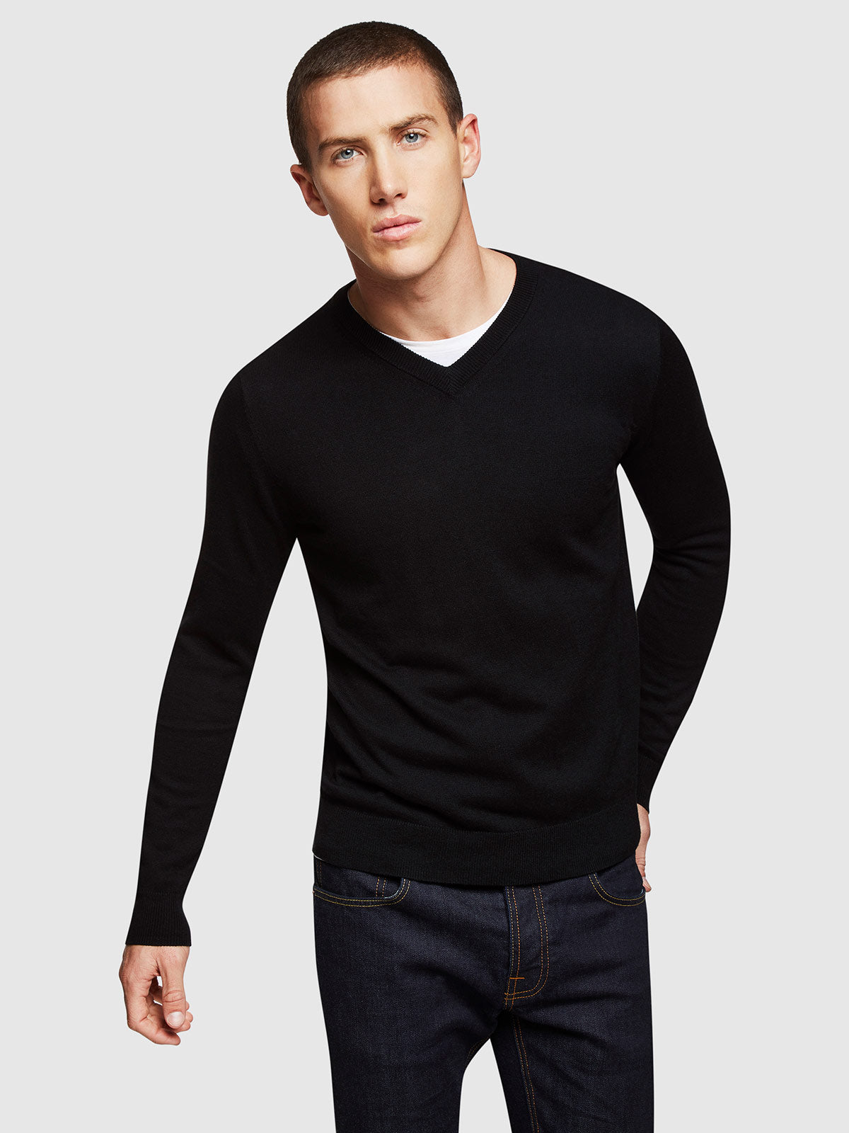 CALLUM COTTON SILK VNECK PULLOVER