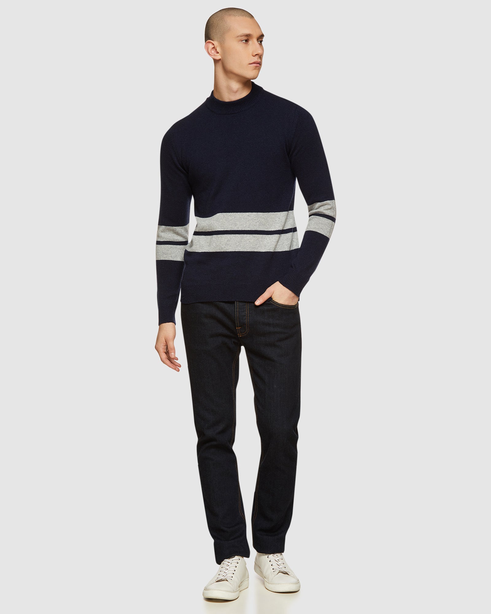 THEO STRIPED LAMBSWOOL CREW NECK