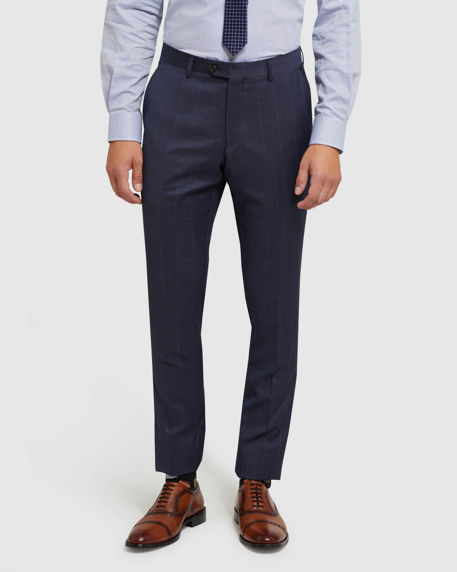 AUDEN WOOL STRETCH CHECK SUIT TROUSERS