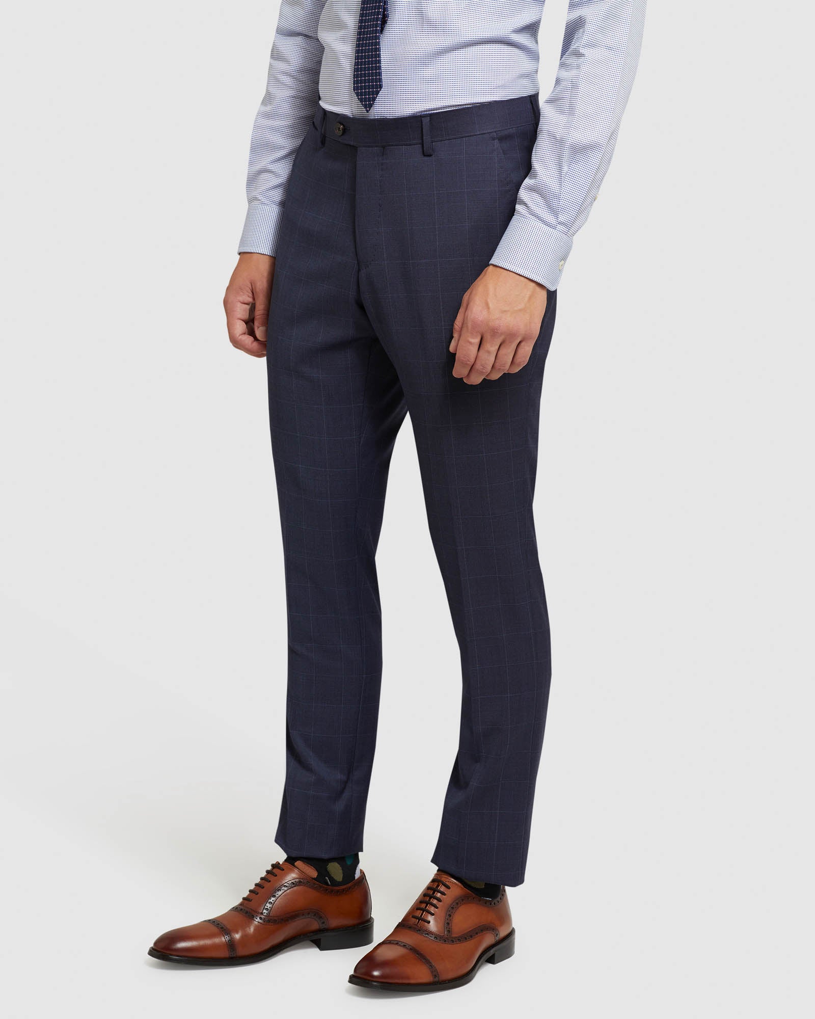 AUDEN WOOL STRETCH CHECK SUIT TROUSERS