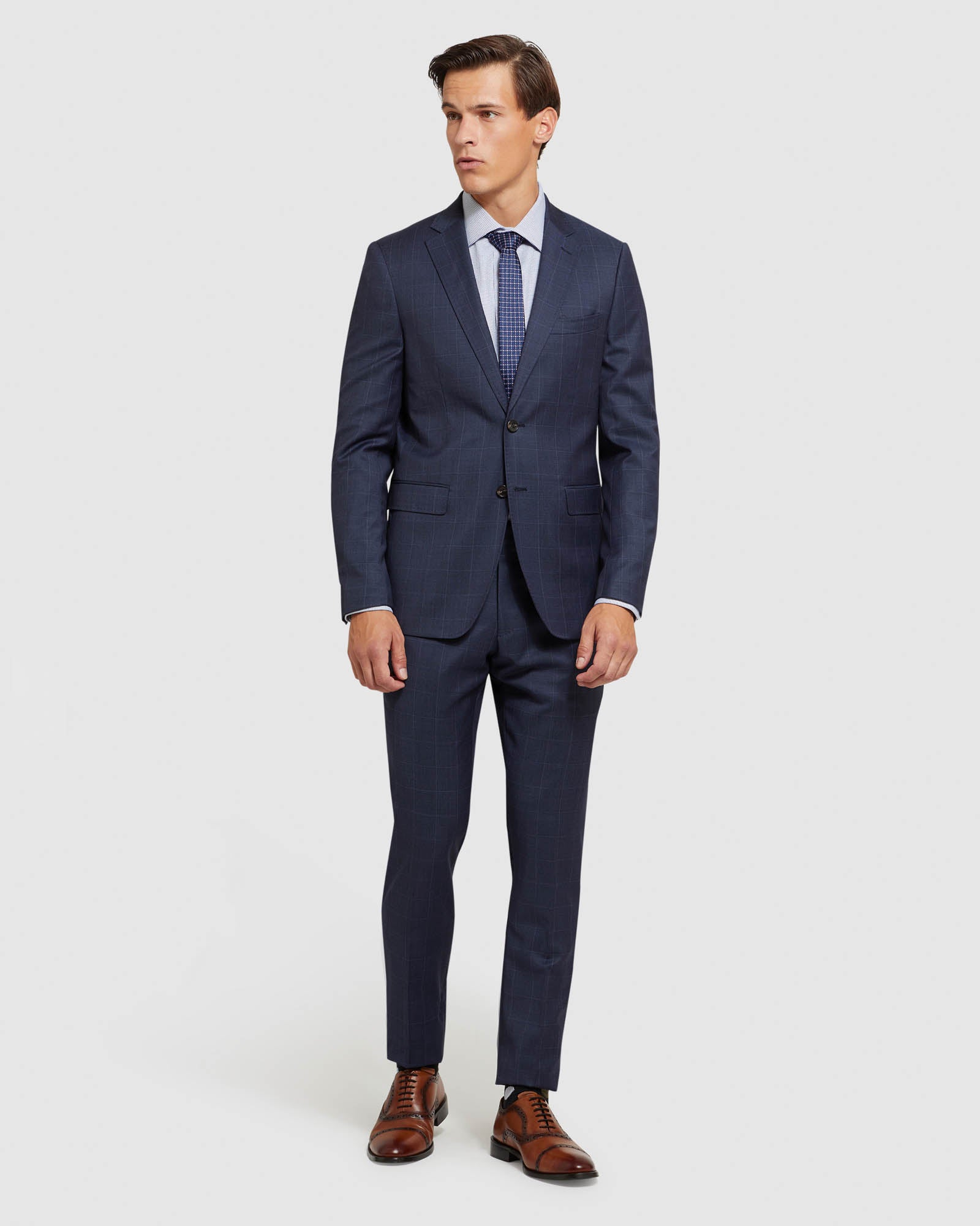 AUDEN WOOL STRETCH CHECK SUIT TROUSERS