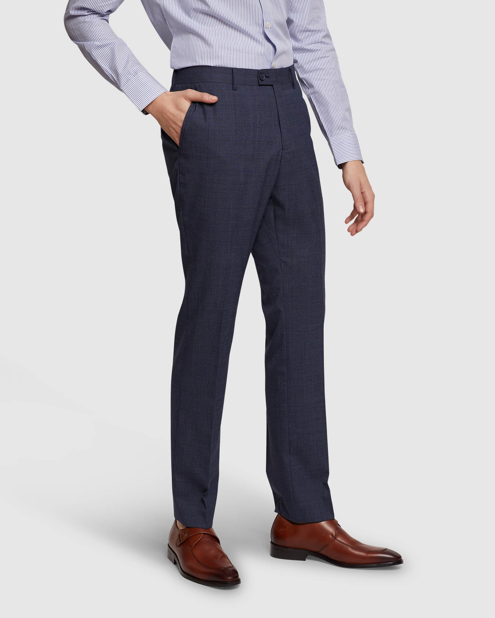 HOPKINS WOOL STRETCH CHECK TROUSERS