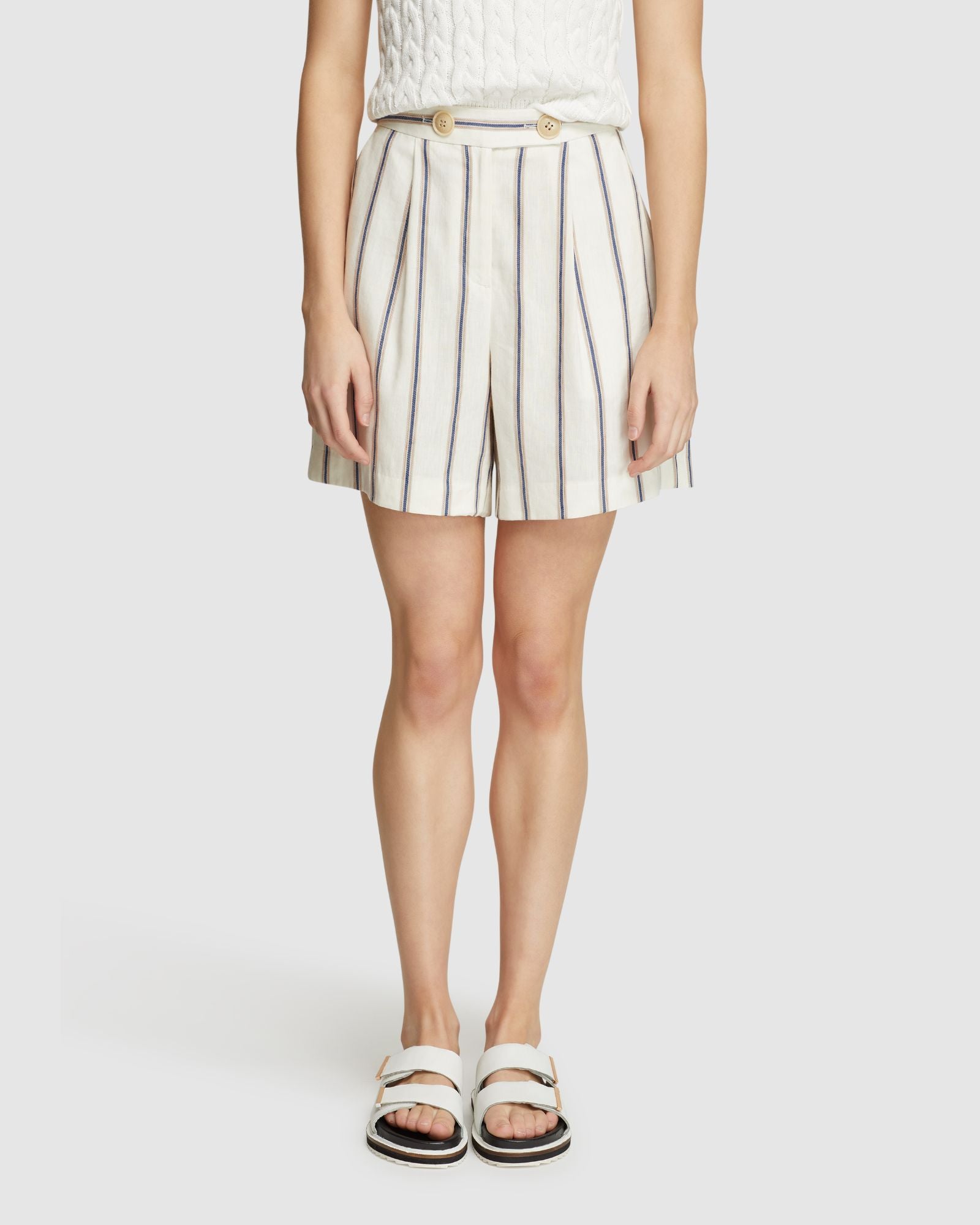 SASHA STRIPED LINEN BLEND SHORTS