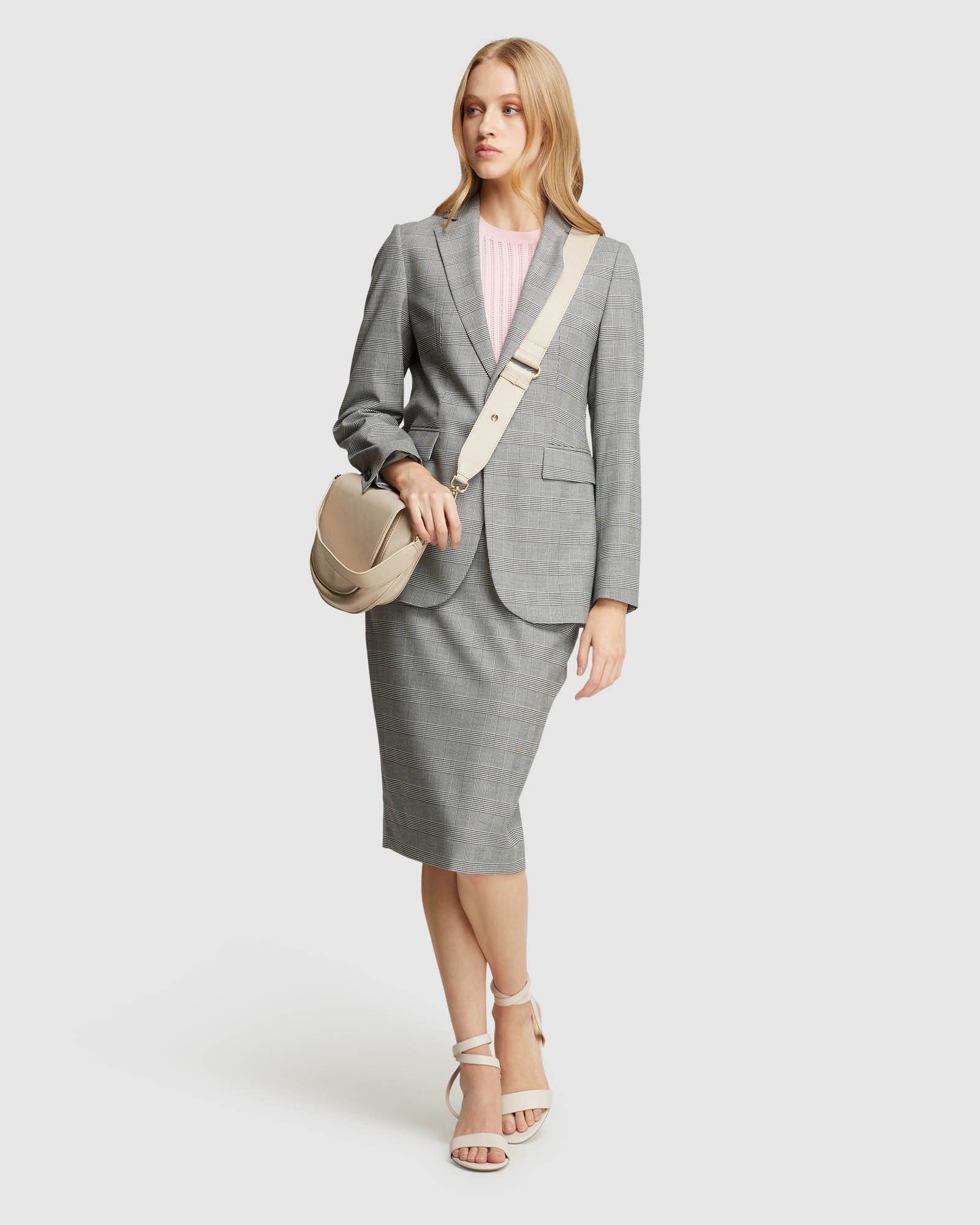 PEGGY CHECK STRETCH ECO SUIT SKIRT