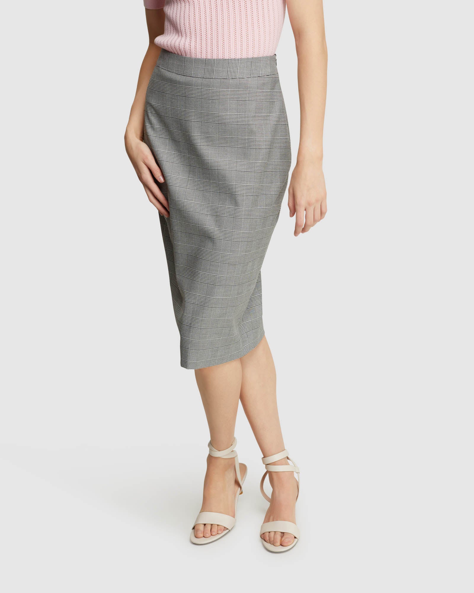 PEGGY CHECK STRETCH ECO SUIT SKIRT