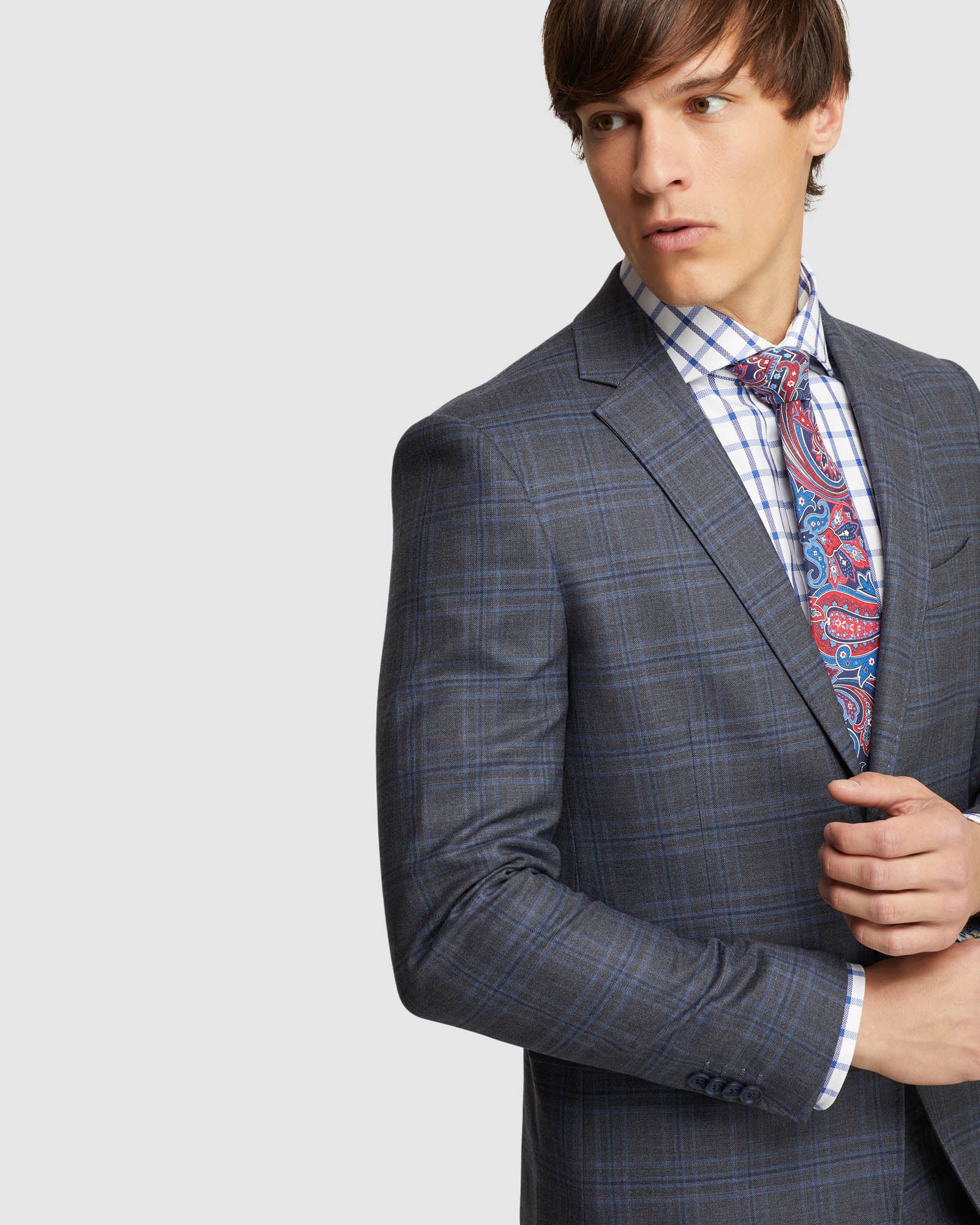 AUDEN WOOL STRETCH CHECK SUIT JACKET