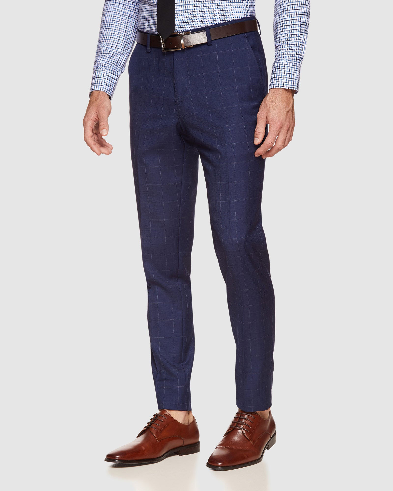 BYRON WOOL STRETCH CHECK TROUSERS