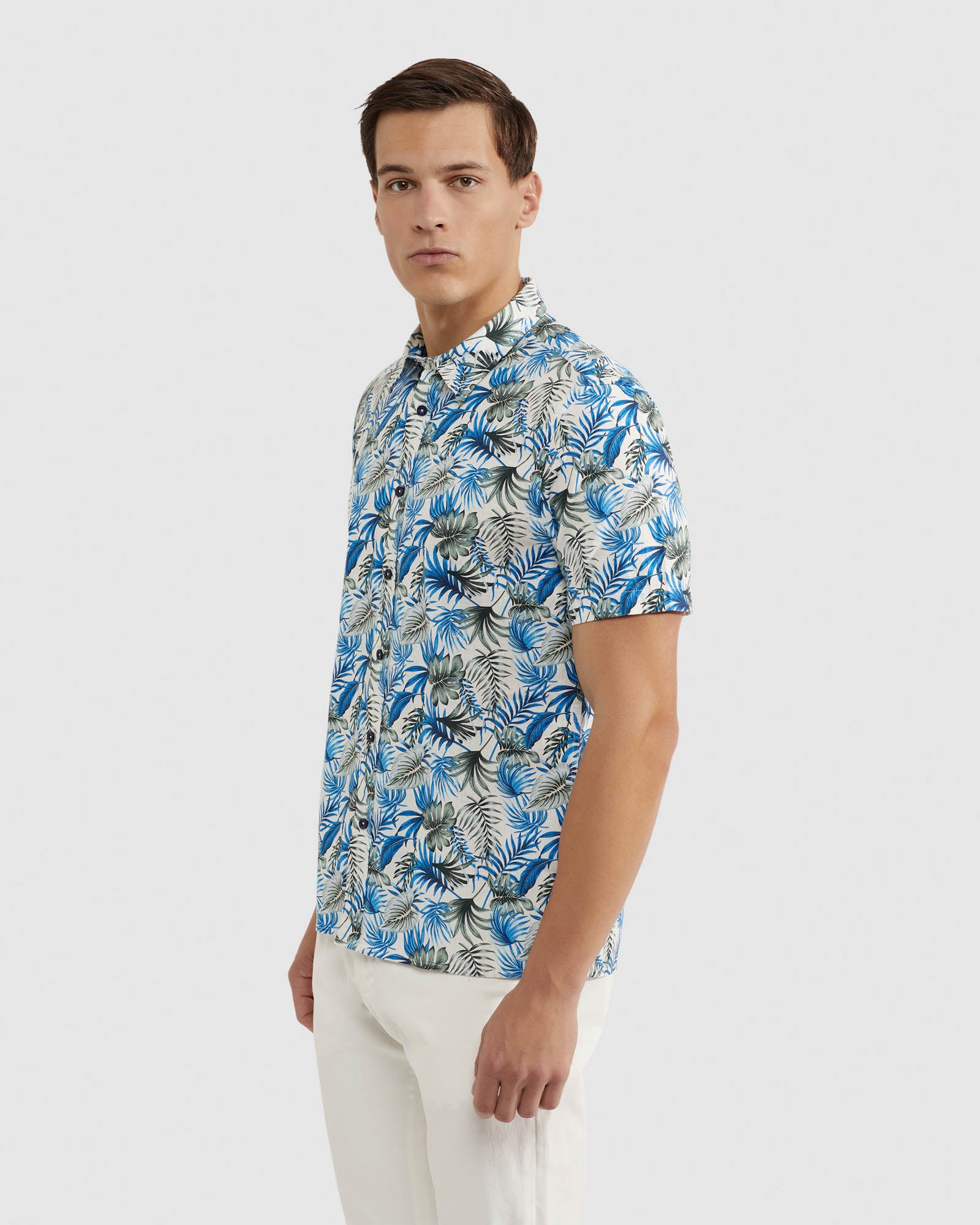 LEYTON LINEN COTTON PRINT SHORT SLEEVE SHIRT