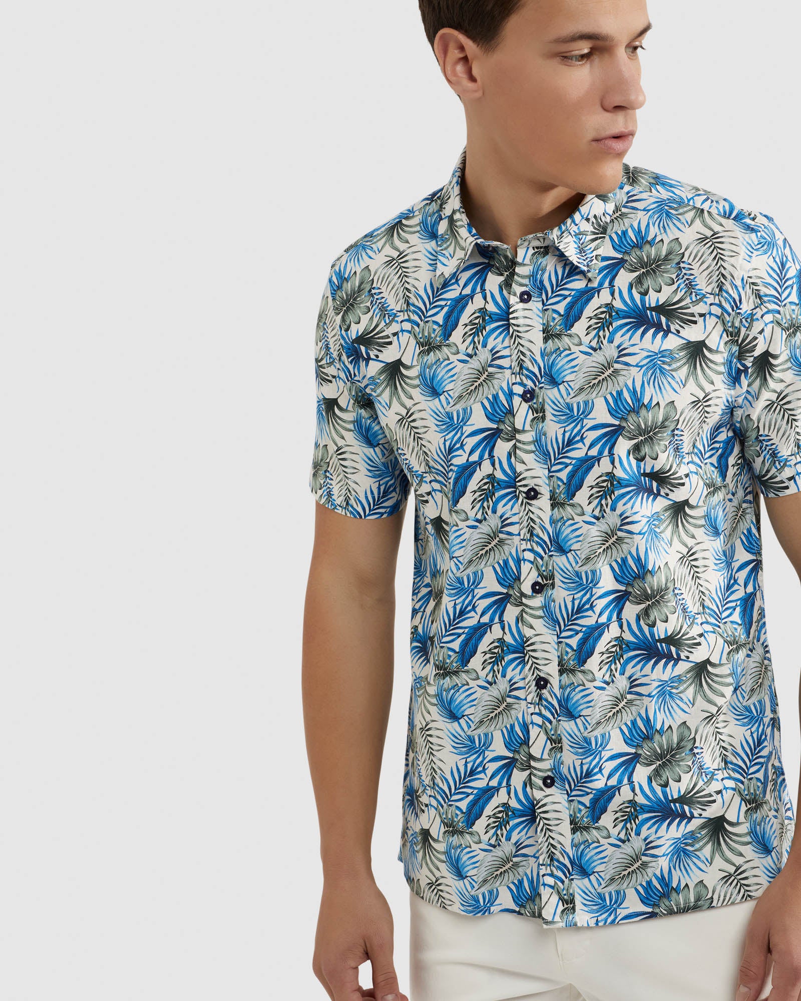 LEYTON LINEN COTTON PRINT SHORT SLEEVE SHIRT