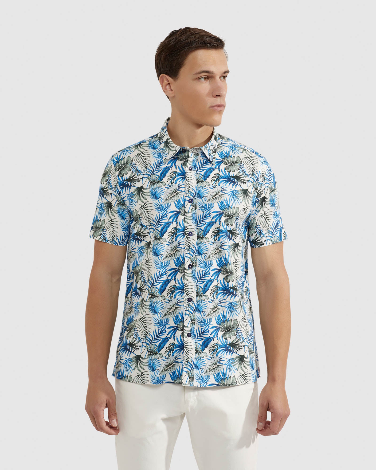 LEYTON LINEN COTTON PRINT SHORT SLEEVE SHIRT