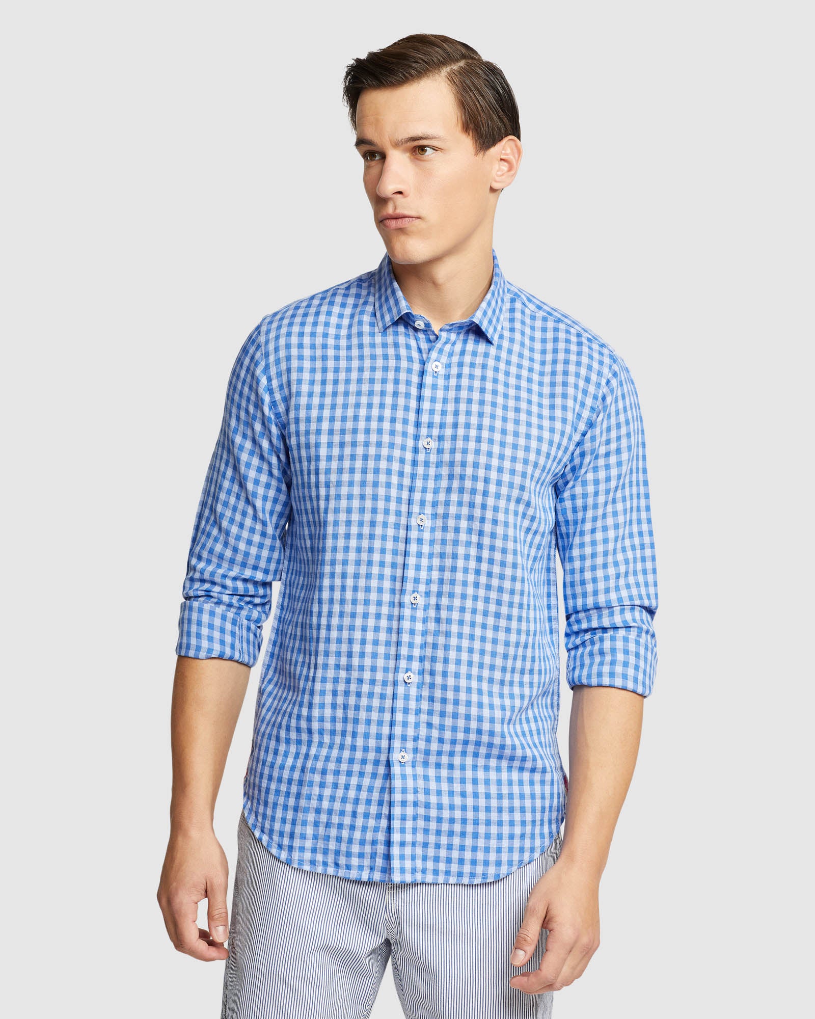 KENTON LINEN BLEND CHECKED SHIRT