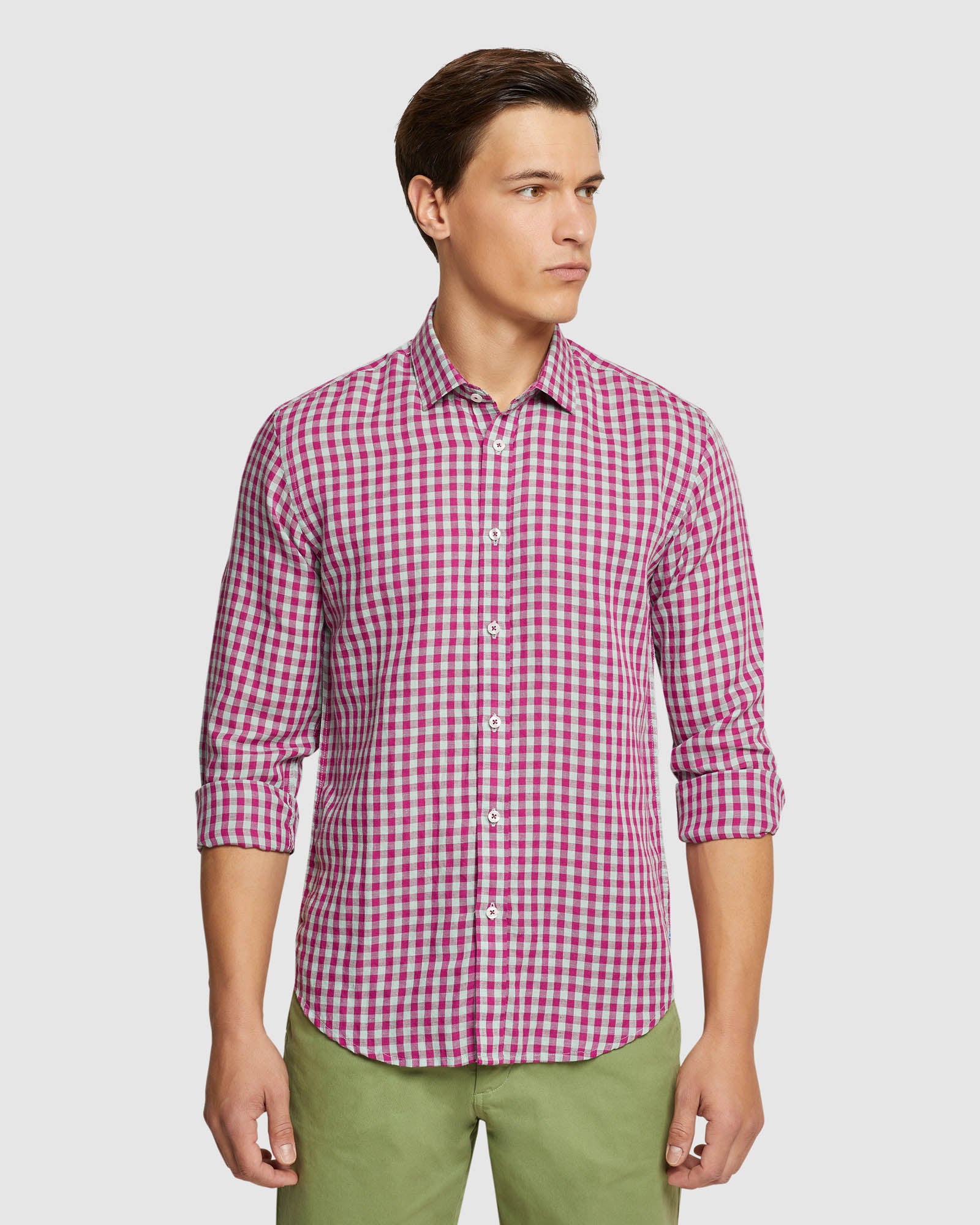 KENTON LINEN BLEND CHECKED SHIRT