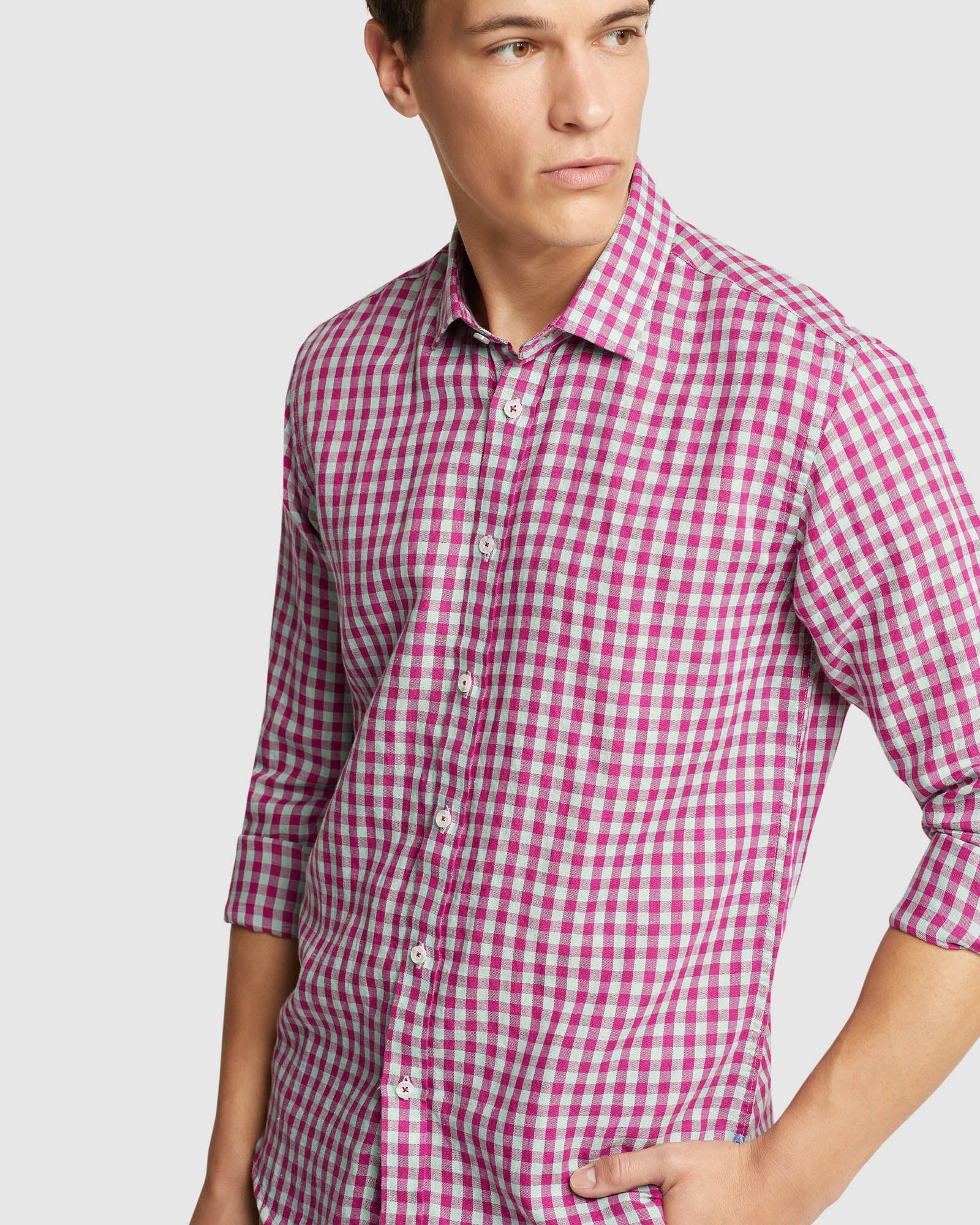 KENTON LINEN BLEND CHECKED SHIRT