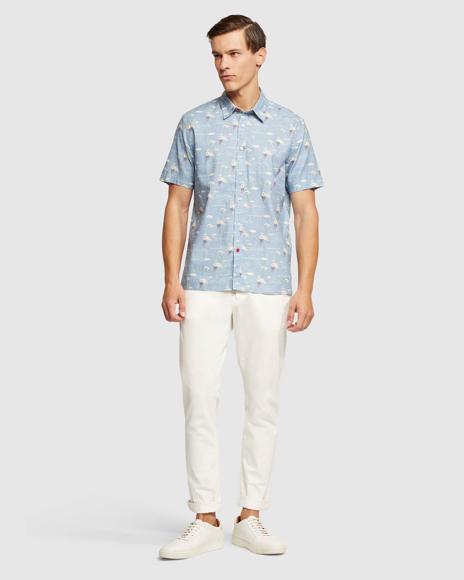 LEYTON LINEN COTTON PRINTED SHORT SLEEVE SHIRT