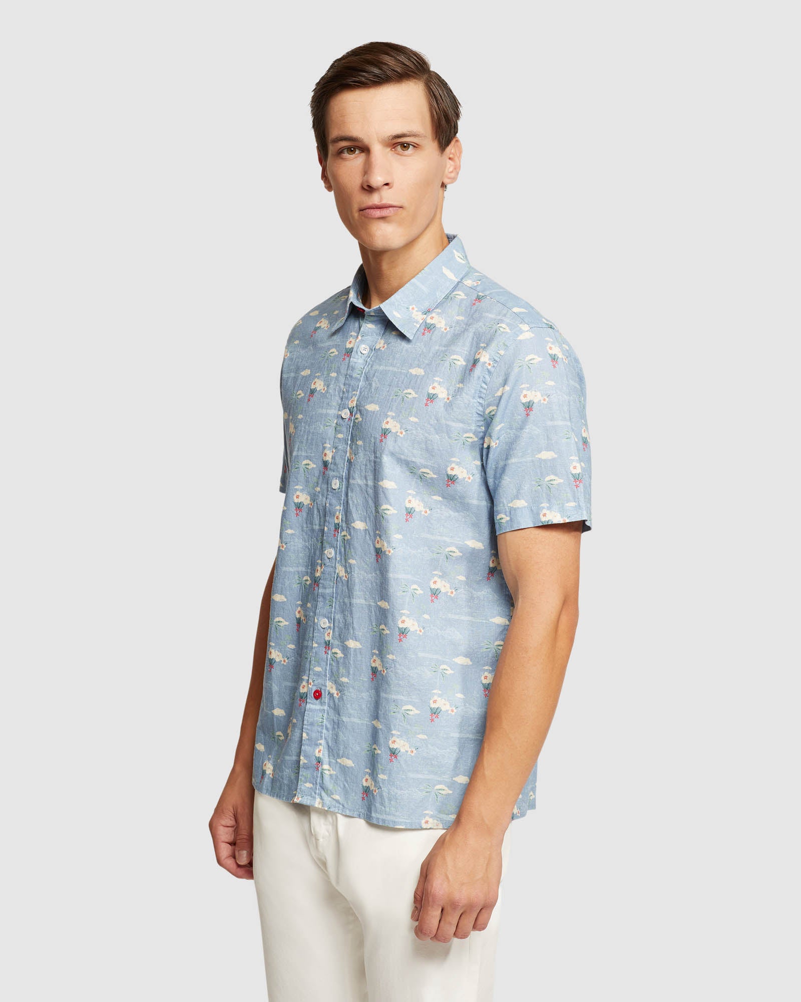 LEYTON LINEN COTTON PRINTED SHORT SLEEVE SHIRT