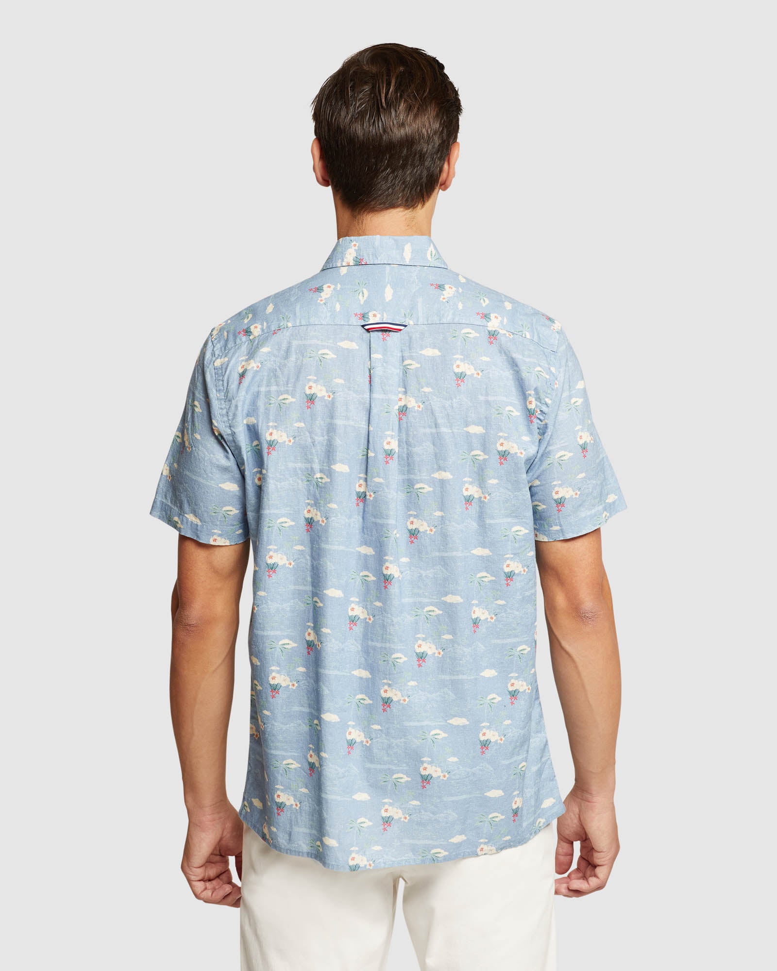 LEYTON LINEN COTTON PRINTED SHORT SLEEVE SHIRT