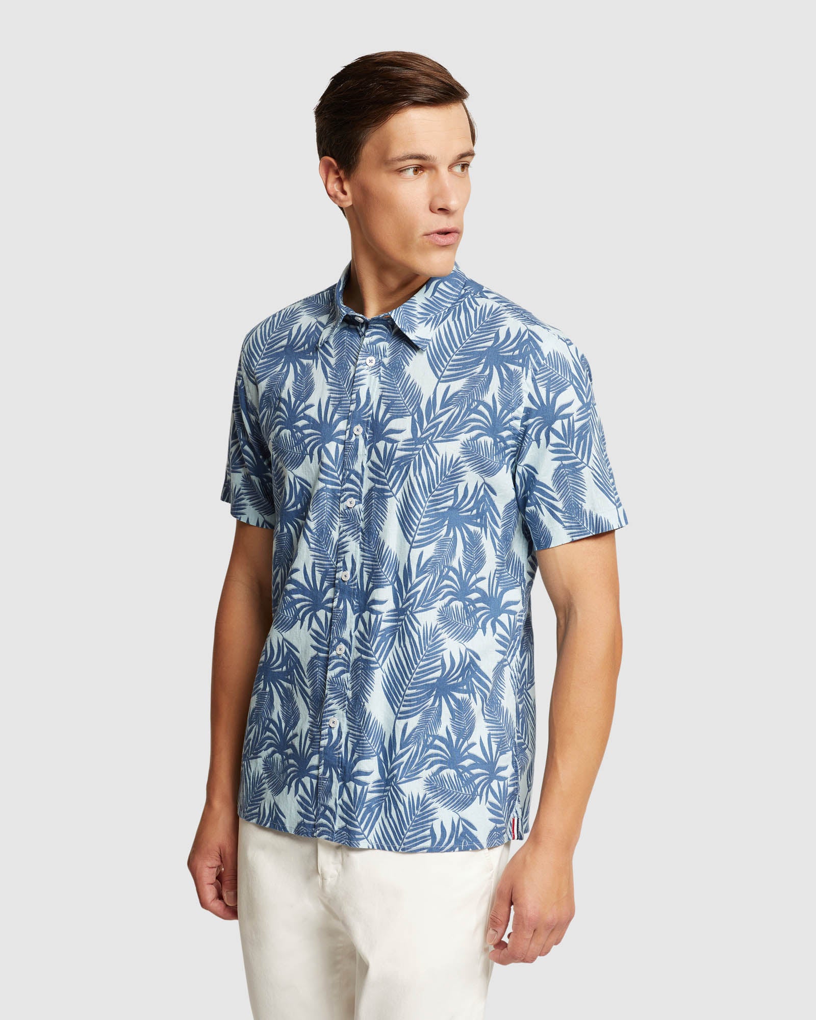 LEYTON LINEN COTTON PRINTED SHORT SLEEVE SHIRT