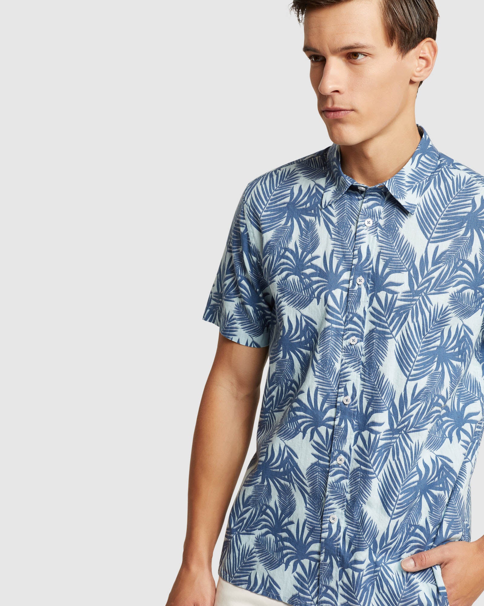 LEYTON LINEN COTTON PRINTED SHORT SLEEVE SHIRT