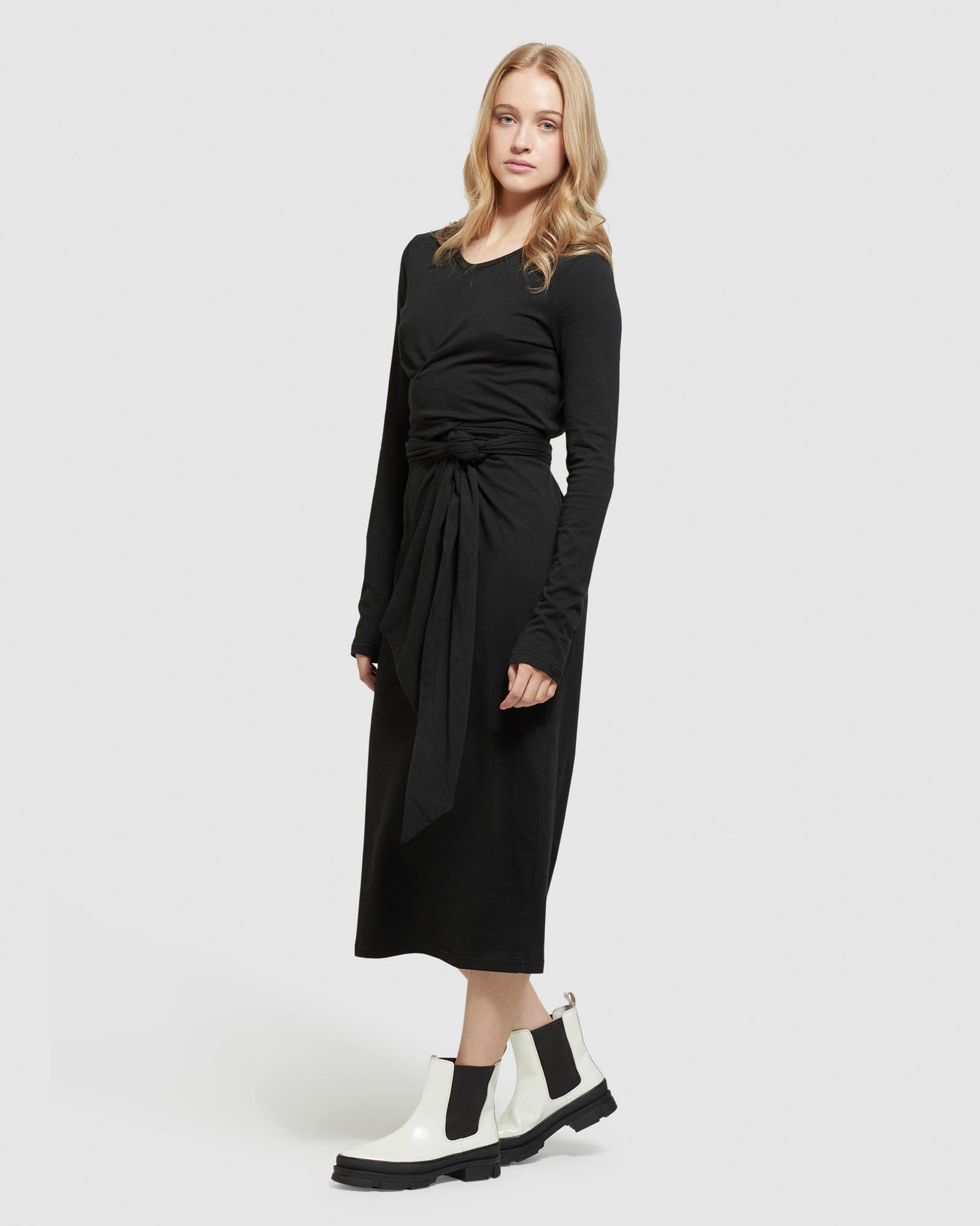 TESS FRONT TIE JERSEY DRESS