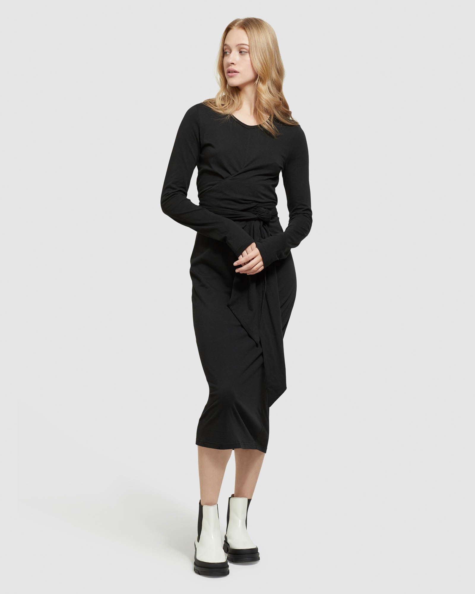 TESS FRONT TIE JERSEY DRESS