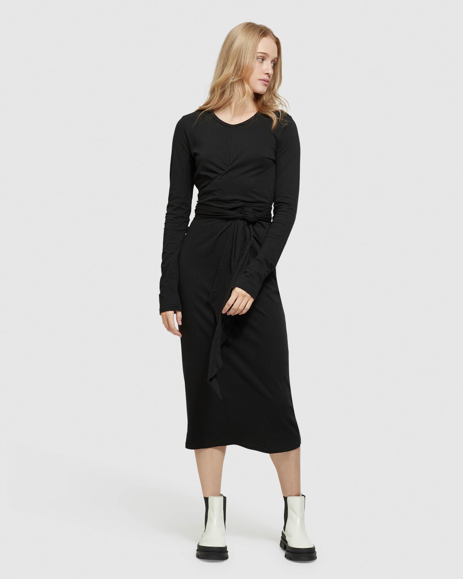 TESS FRONT TIE JERSEY DRESS