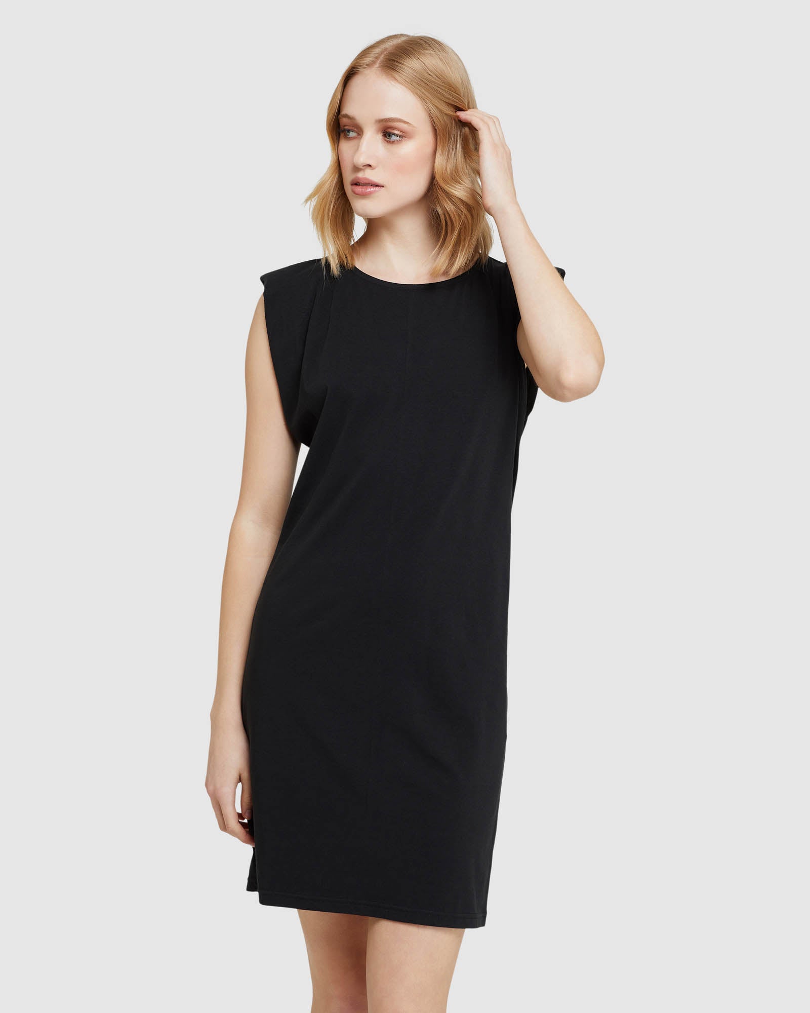 ELODIE JERSEY DRESS WITH SHOLDR PADS