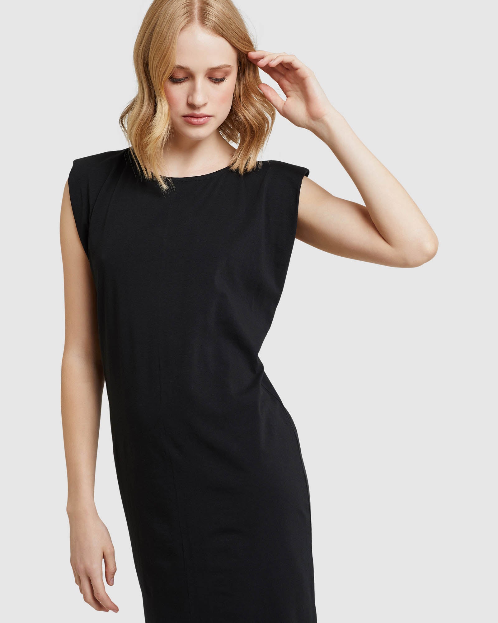 ELODIE JERSEY DRESS WITH SHOLDR PADS