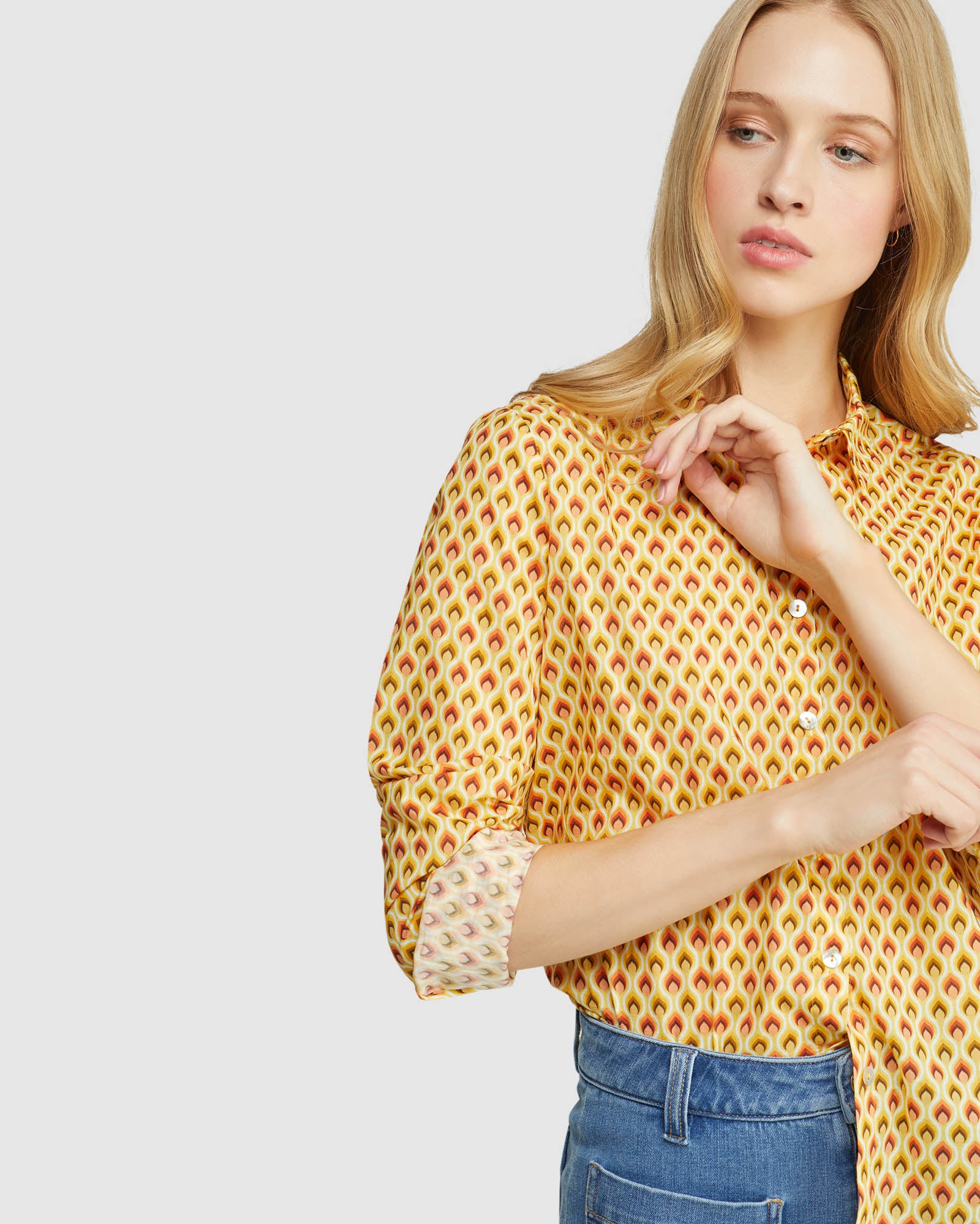 POPPY COTTON RETRO PRINT BLOUSE