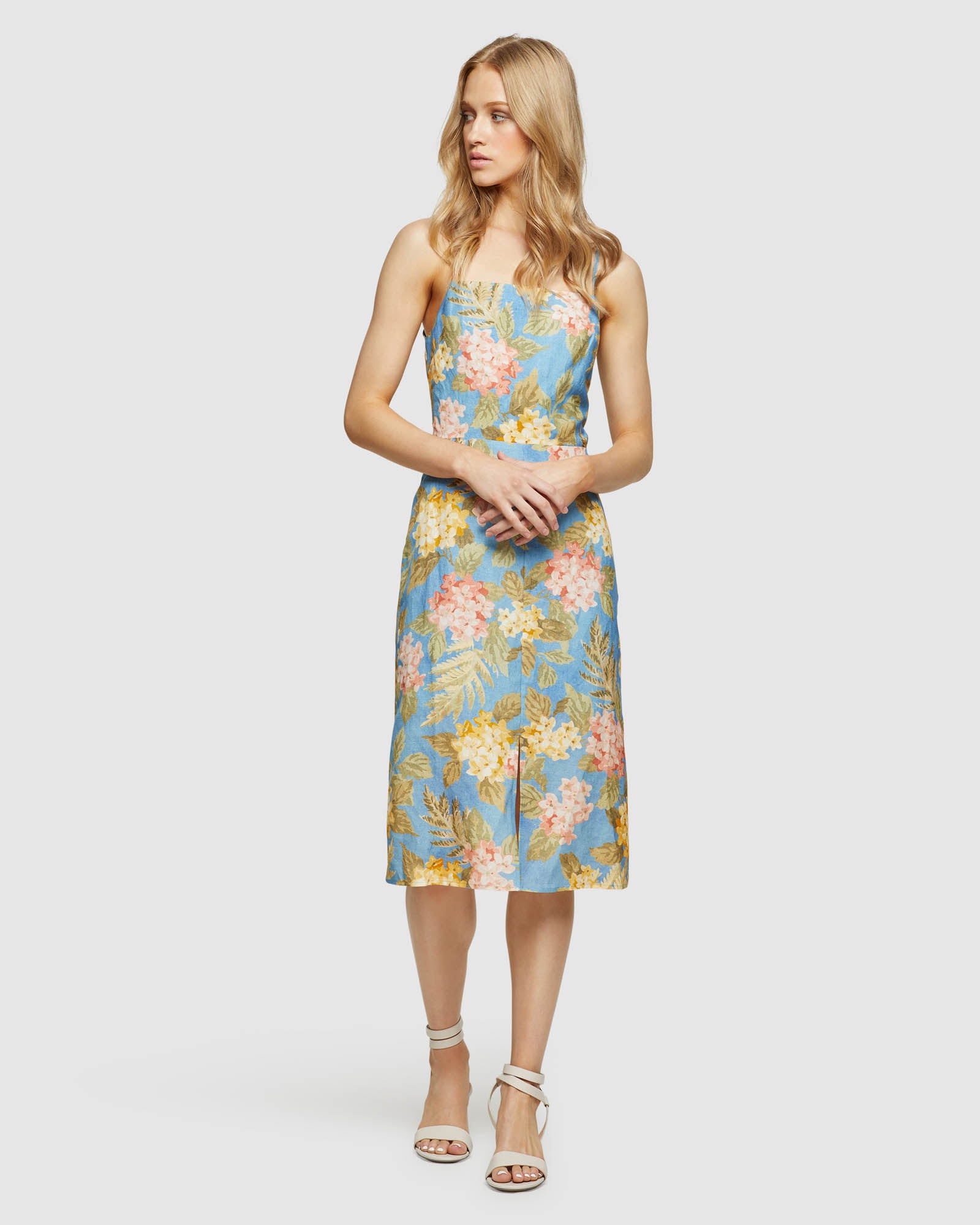 AMICA TROPICAL PRINT LINEN DRESS