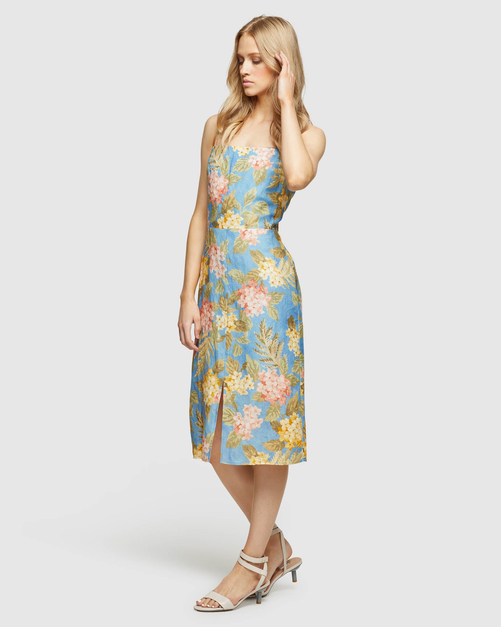 AMICA TROPICAL PRINT LINEN DRESS